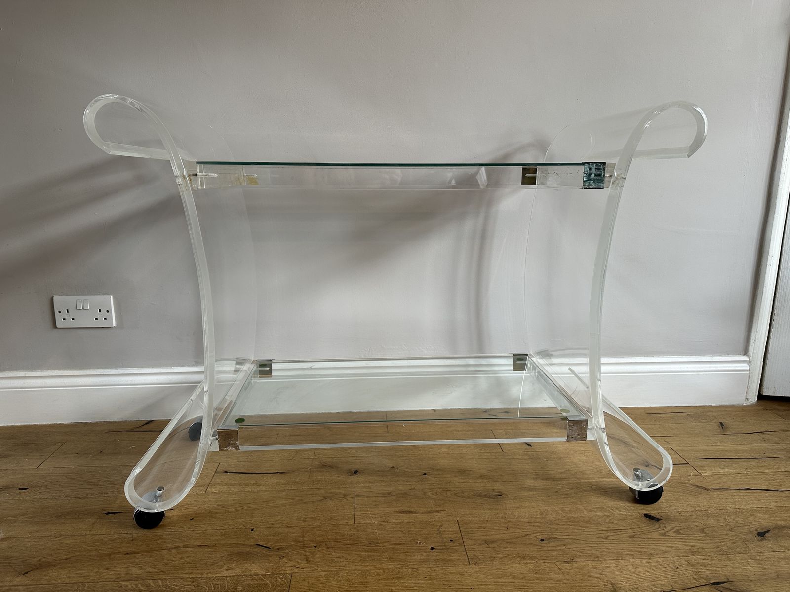 Charles Hollis Jones Lucite Glass Bar Cart Sleigh Drinks Trolley On Wheels photo 495.0