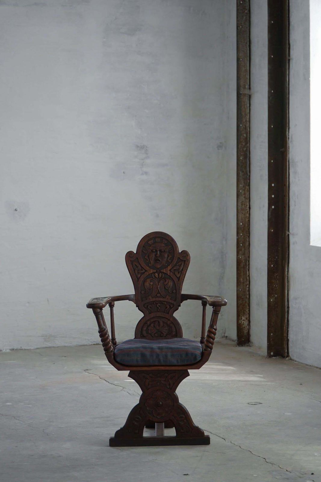 Scandinavian Armchair In Solid Oak With A Cushion, Folk Art, Early 19th Century photo furniture