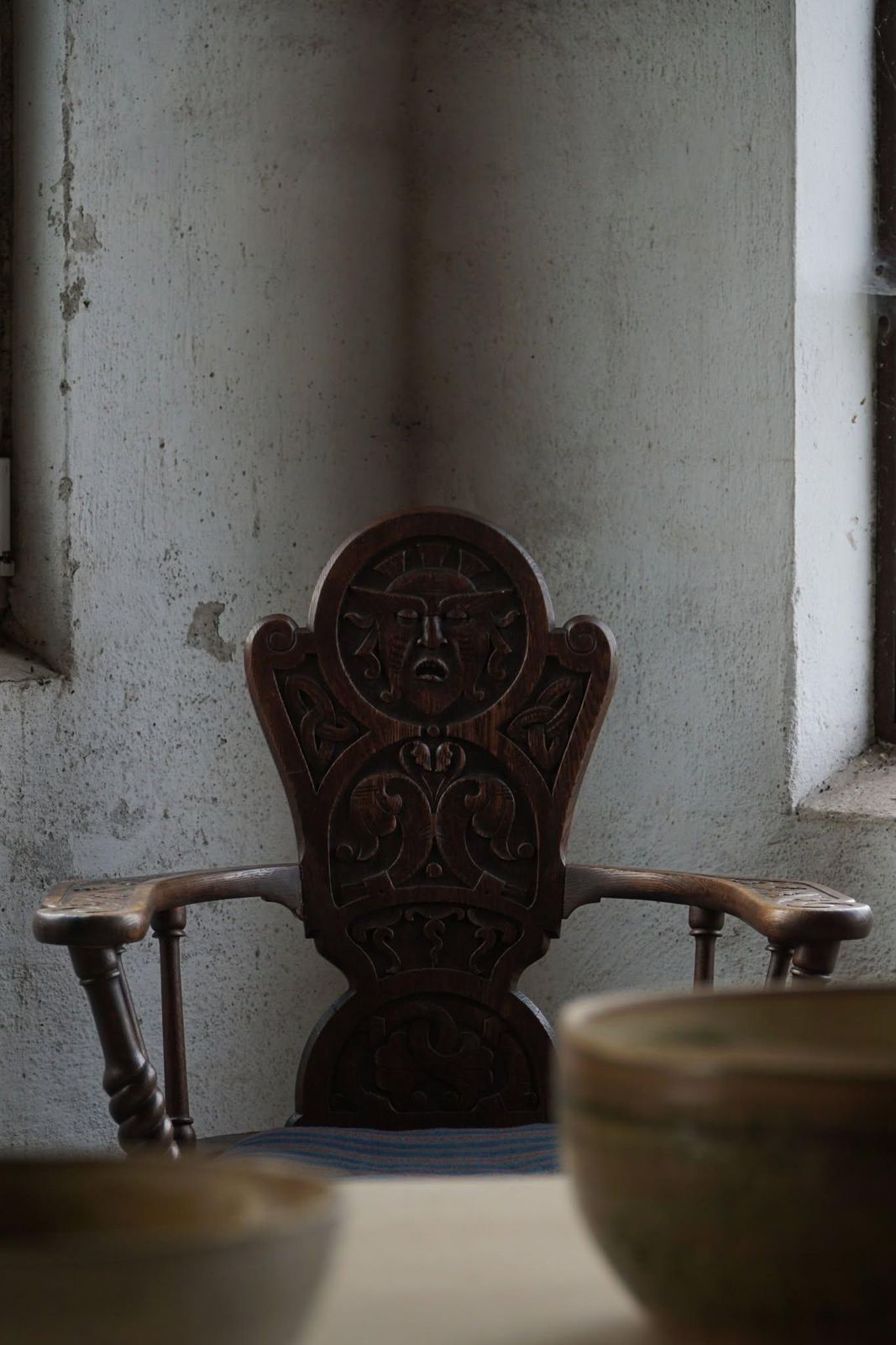 photo for sale Scandinavian Armchair In Solid Oak With A Cushion, Folk Art, Early 19th Century