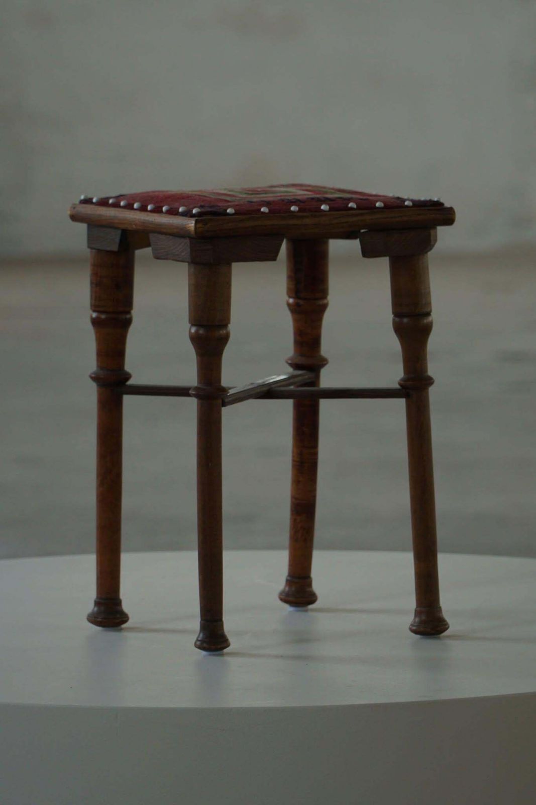 Scandinavian Almue Stool In Wood & Fabric, Late 19th Century photo vintage
