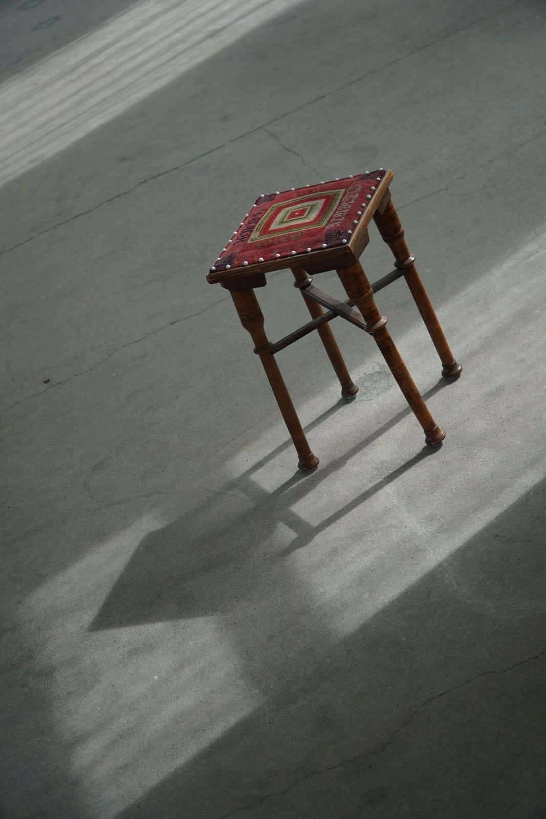 photo for sale Scandinavian Almue Stool In Wood & Fabric, Late 19th Century