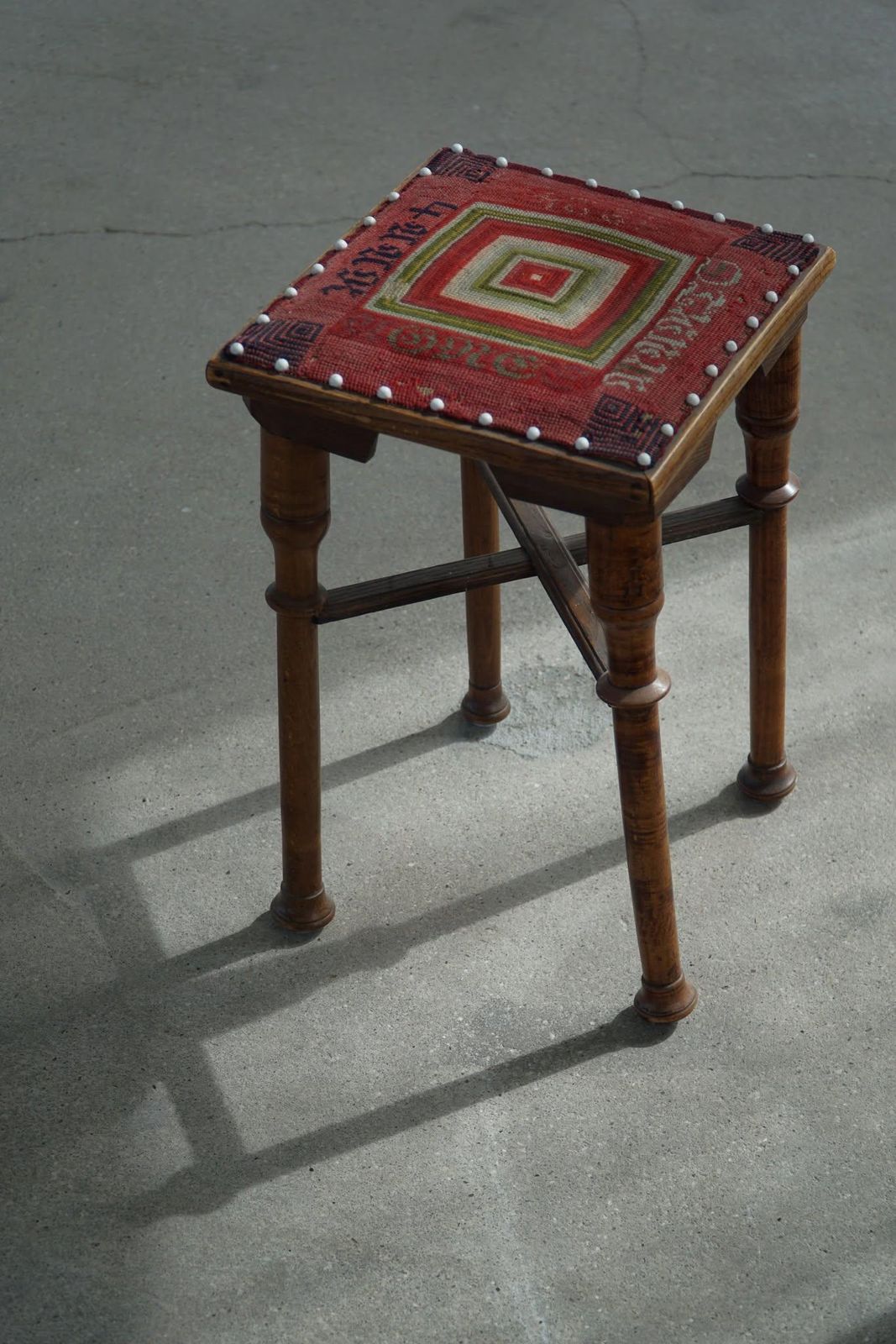 Furniture Scandinavian Almue Stool In Wood & Fabric, Late 19th Century photo