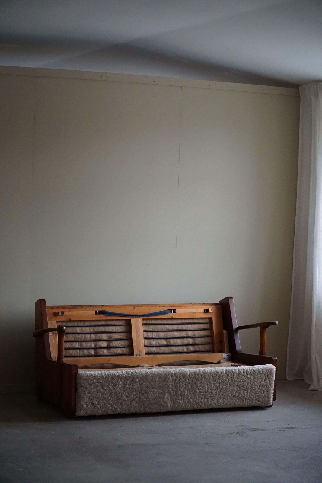 Swedish Modern, Freestanding Two Seater Sofa / Bed In Pine & Lambswool, 1950s photo 3614.0