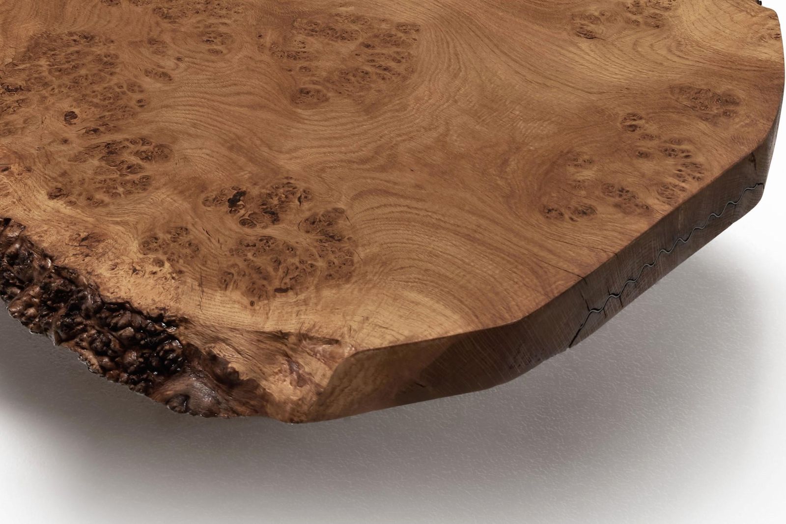 Exceptional And Large Coffee Table,  English Oak Burl, 1970s. photo vintage