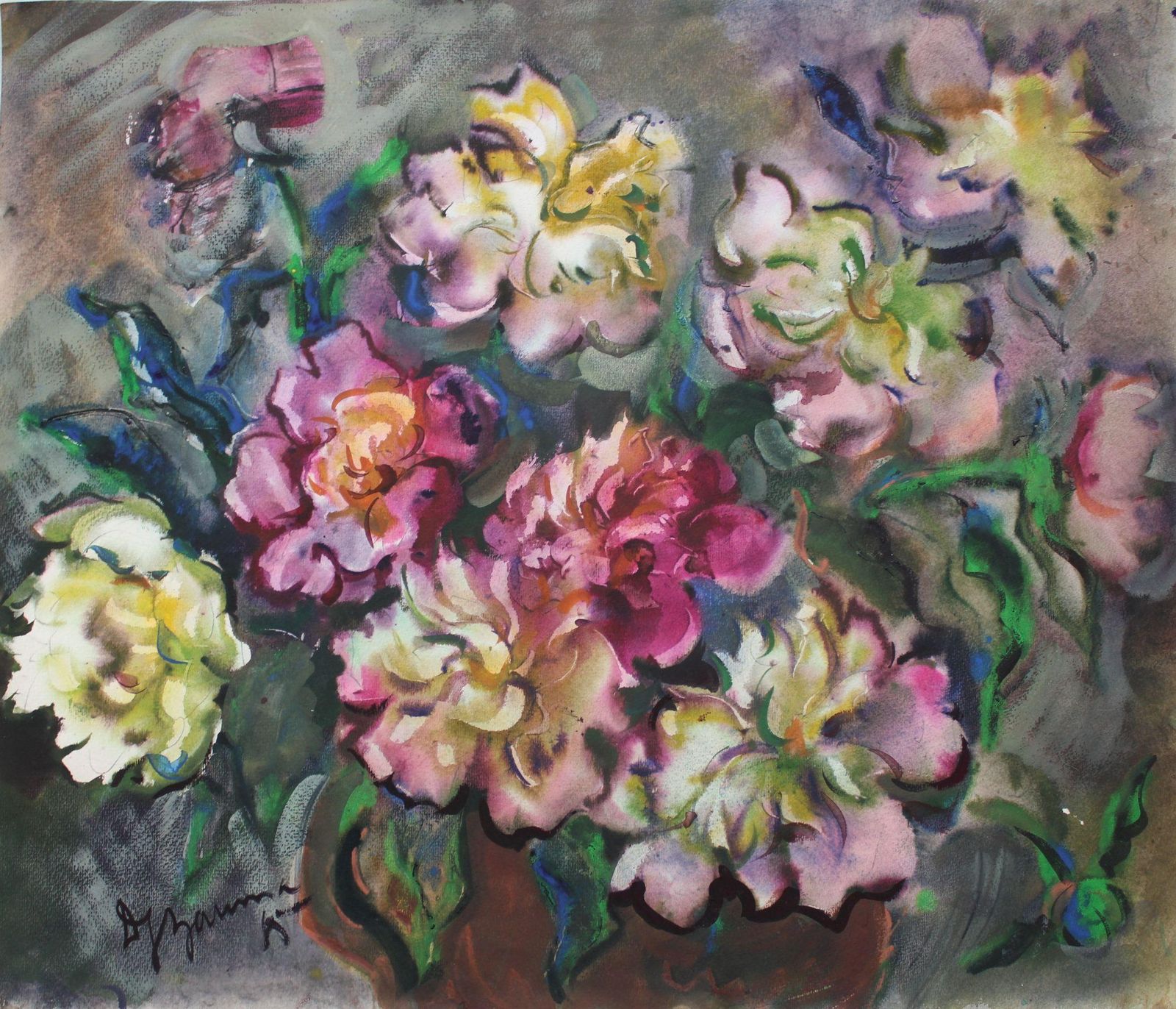 Dzidra Baumapeonies. Summer Magic  1985. Paper, Watercolor, 61.5x73 Cm1985