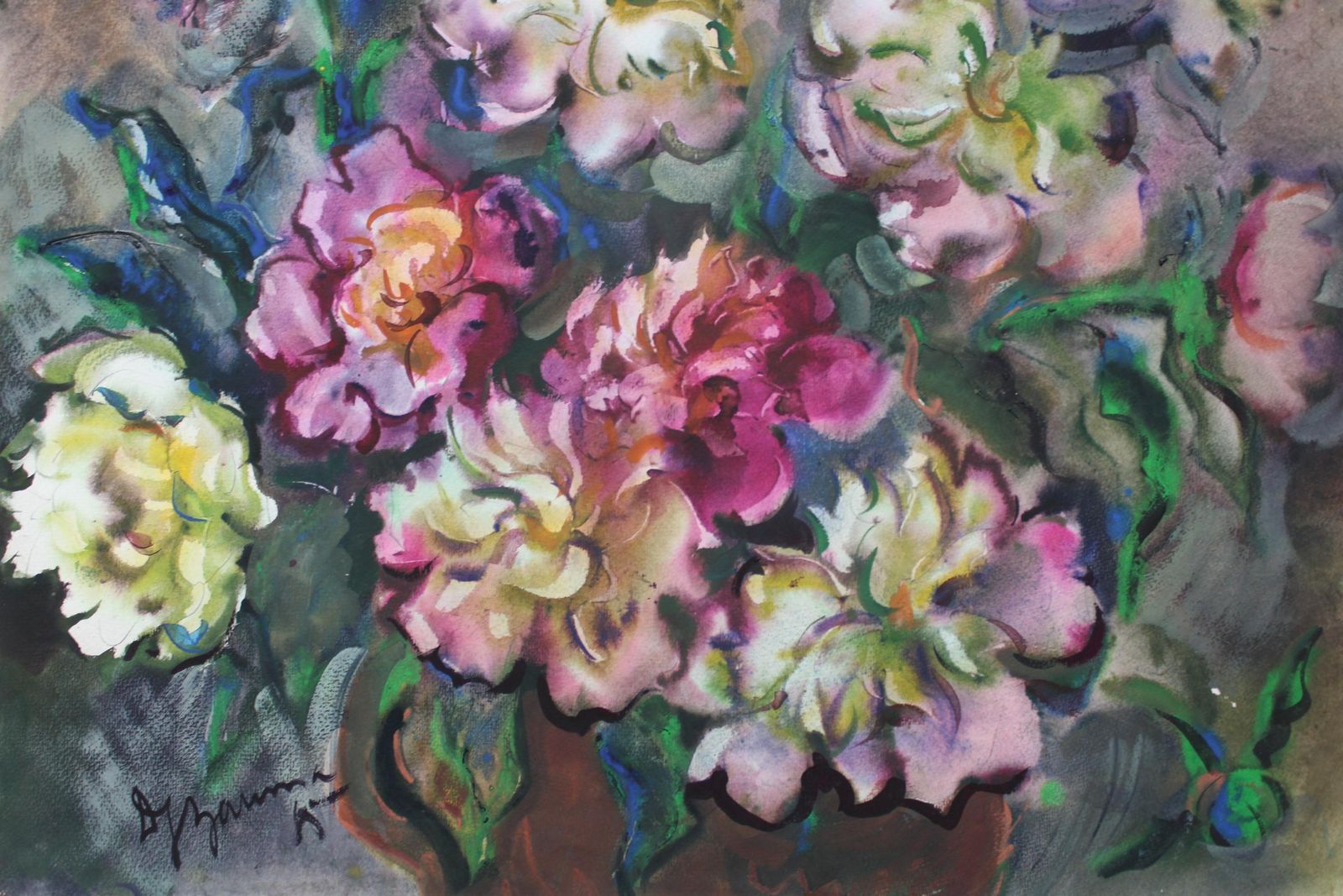 Dzidra Baumapeonies. Summer Magic  1985. Paper, Watercolor, 61.5x73 Cm1985 photo furniture