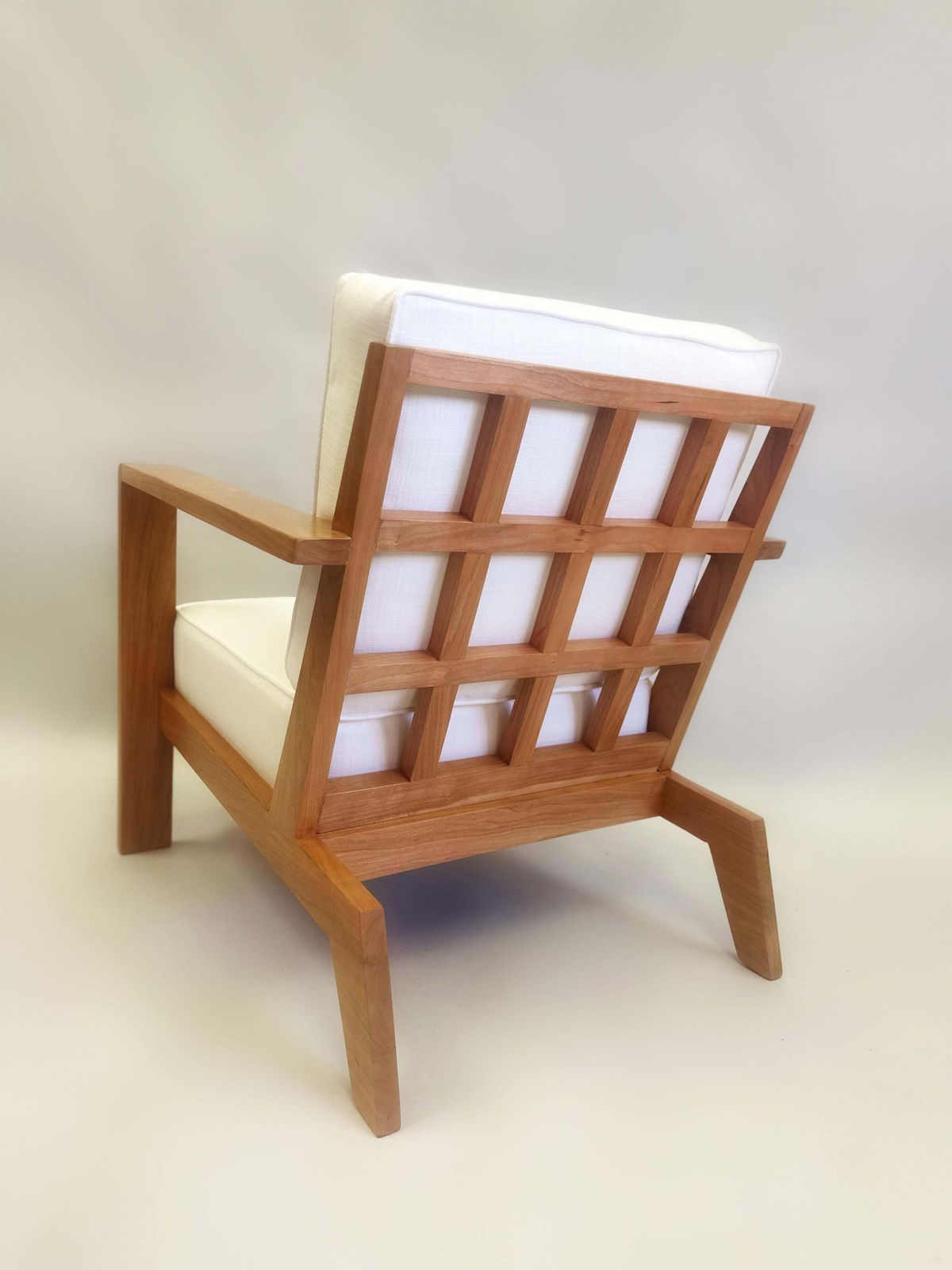 Pair French Mid Century Modern Grid Back Cherry Lounge / Armchairs, Rene Gabriel photo 18060.0