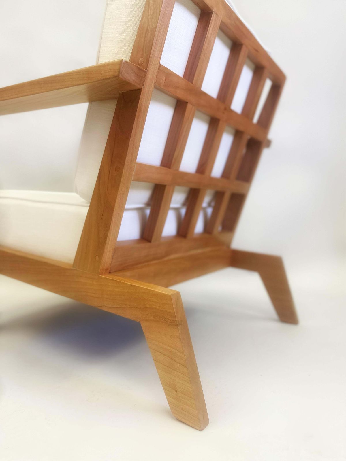 18060.0 Pair French Mid Century Modern Grid Back Cherry Lounge / Armchairs, Rene Gabriel photo