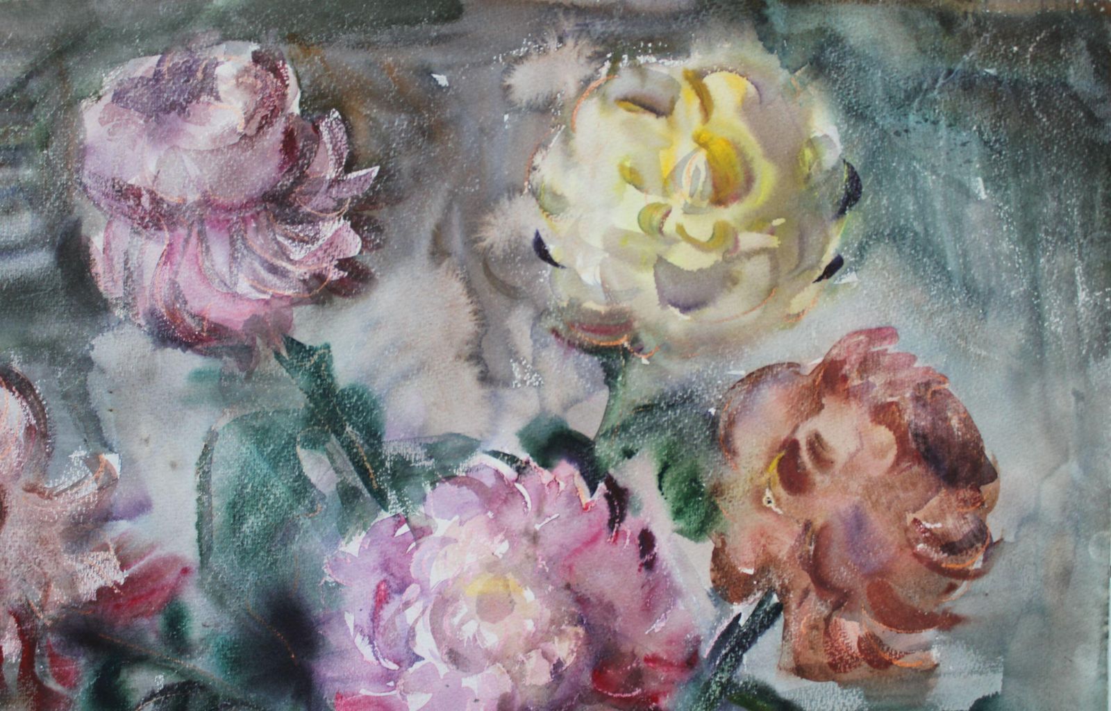 Dzidra Baumachrysanthemums  1985. Paper, Watercolor, 44x57 Cm1985 photo Art