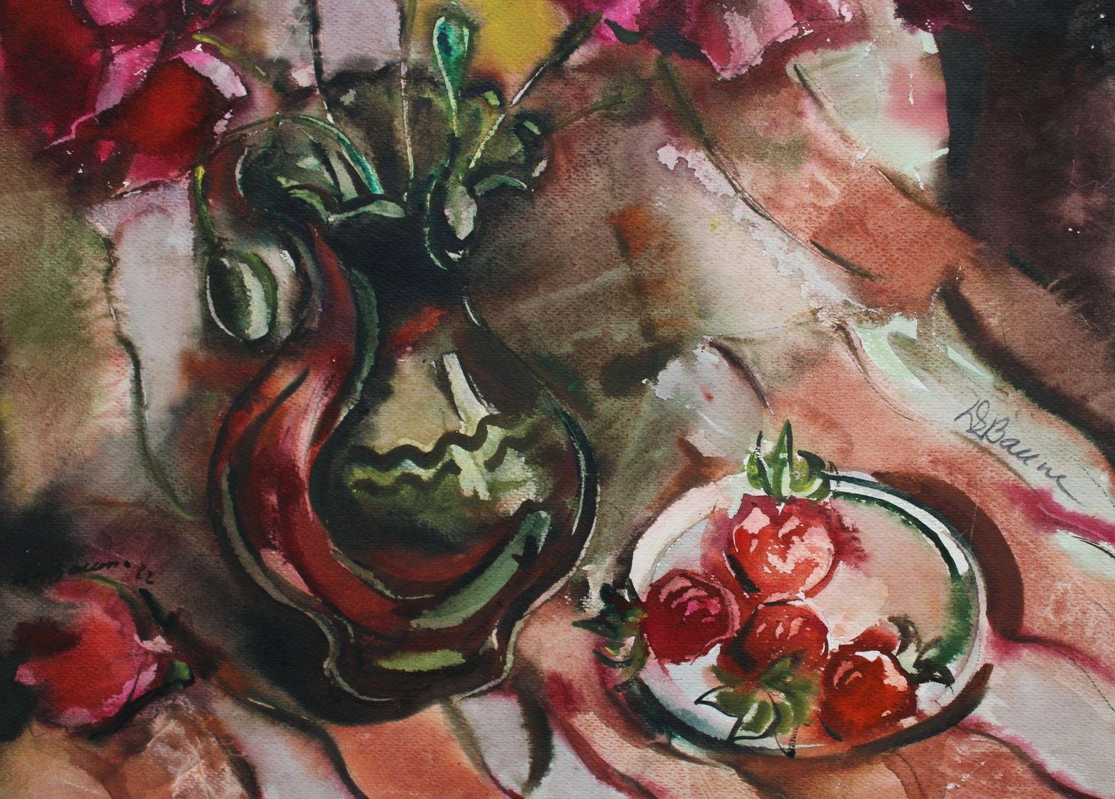 Dzidra Baumapoppies And Strawberries  1982. Paper, Watercolor, 60x58 Cm1982 photo furniture