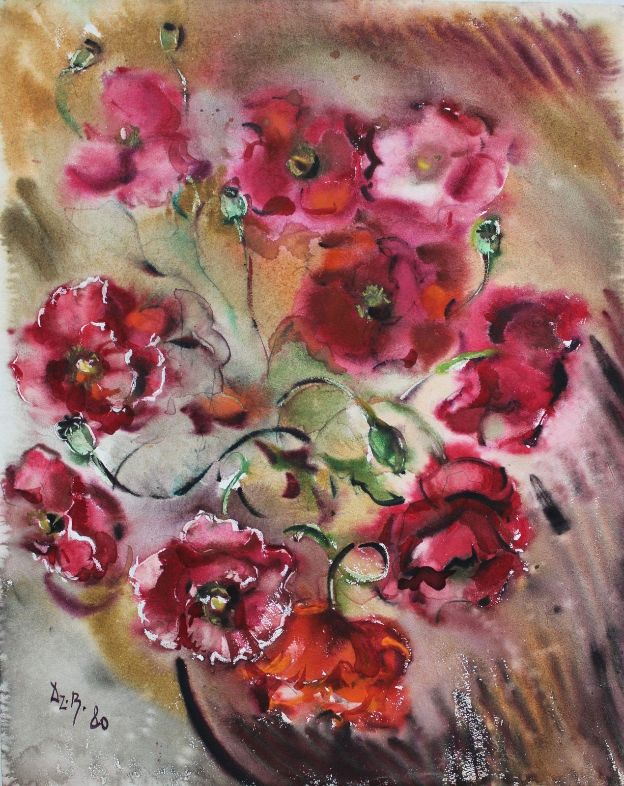 Dzidra Baumapoppies  1980. Paper, Watercolor, 54.5x43.5 Cm1980