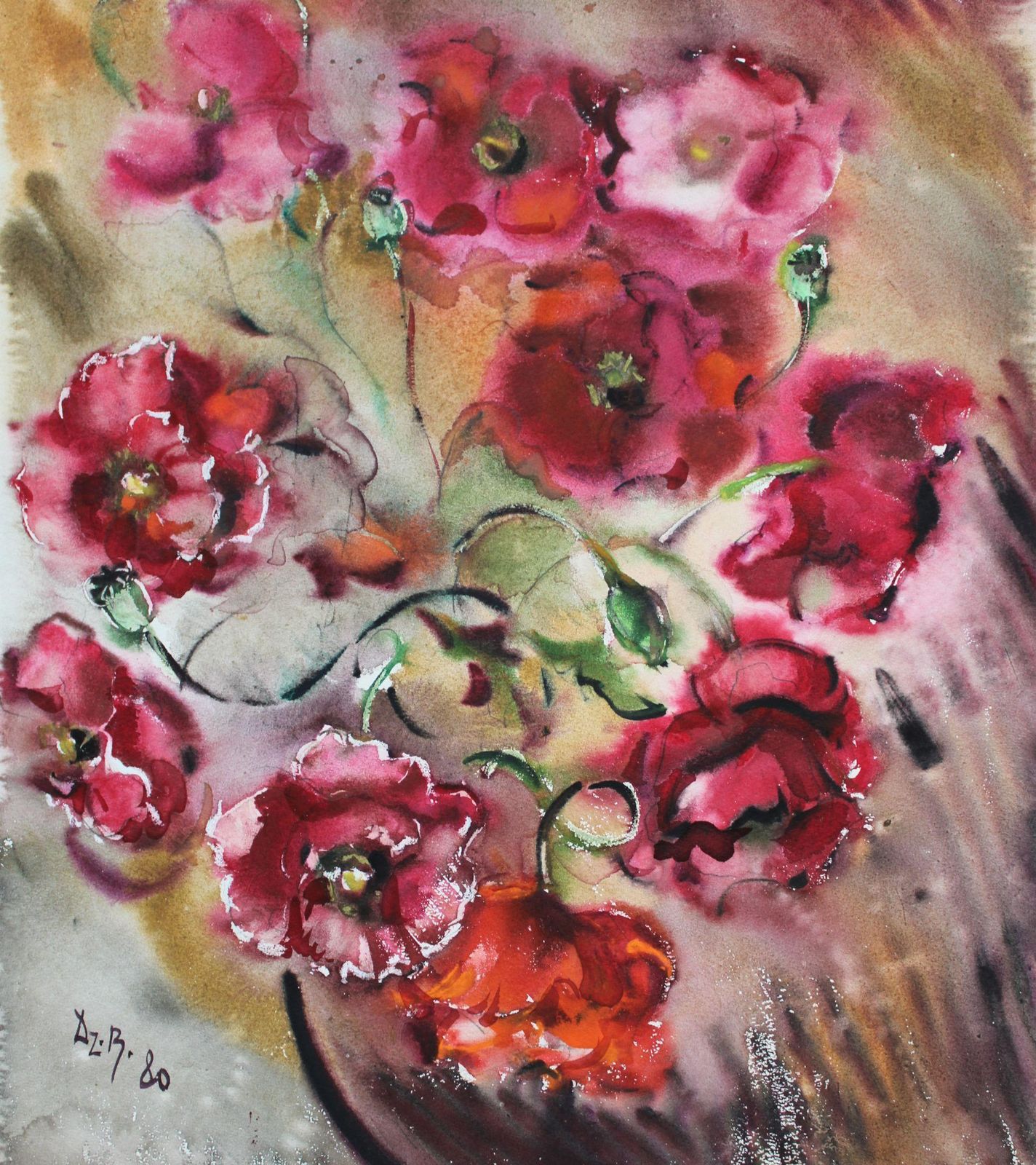 Dzidra Baumapoppies  1980. Paper, Watercolor, 54.5x43.5 Cm1980 photo furniture