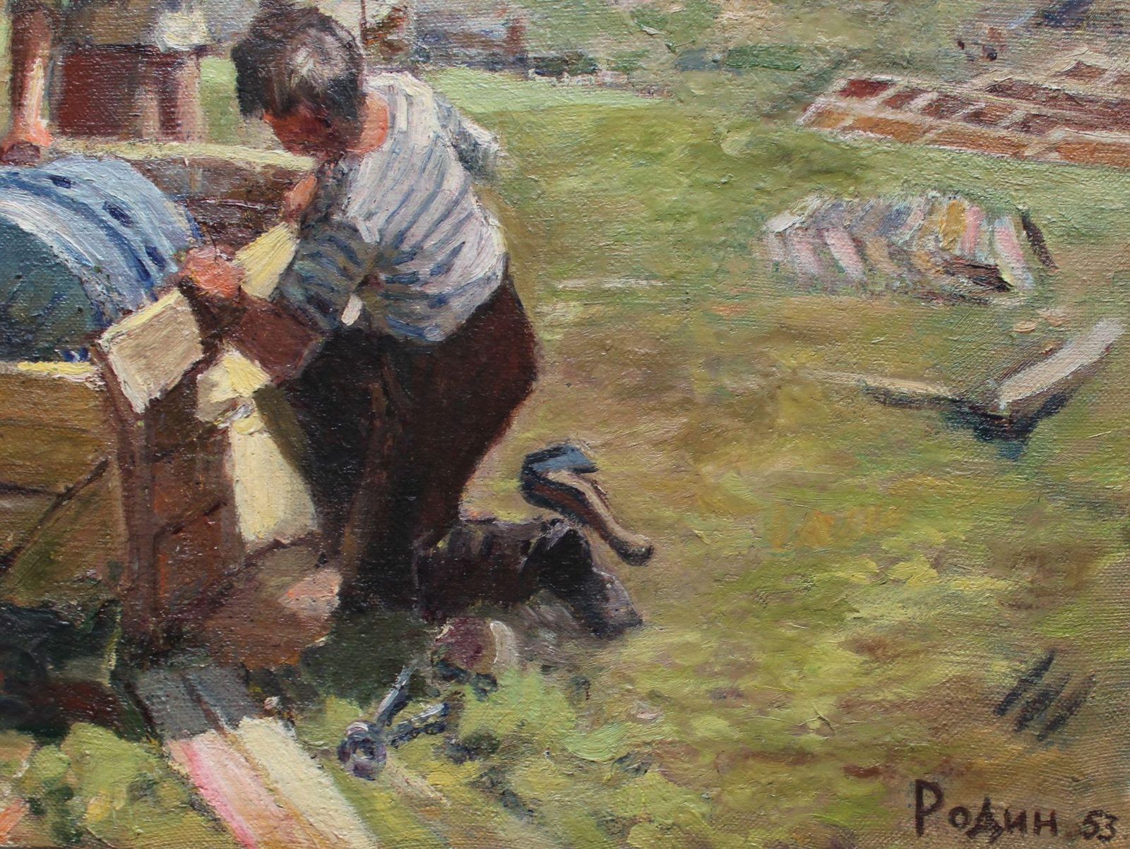 Aleksandr Rodin (1922 2001)in The Constructing. Oil On Cardboard, 58x88 Cm1953 photo 1560.0