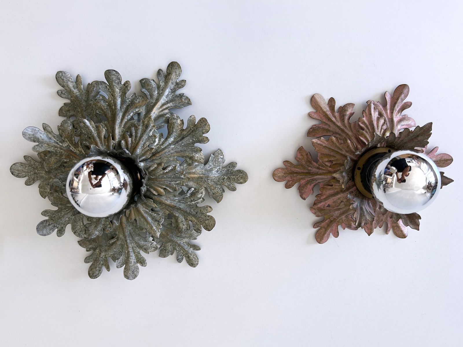 Set Of Two Mid Century Floral Flush Mounts Or Sconces By W. Müller Germany 1970s photo 1062.0