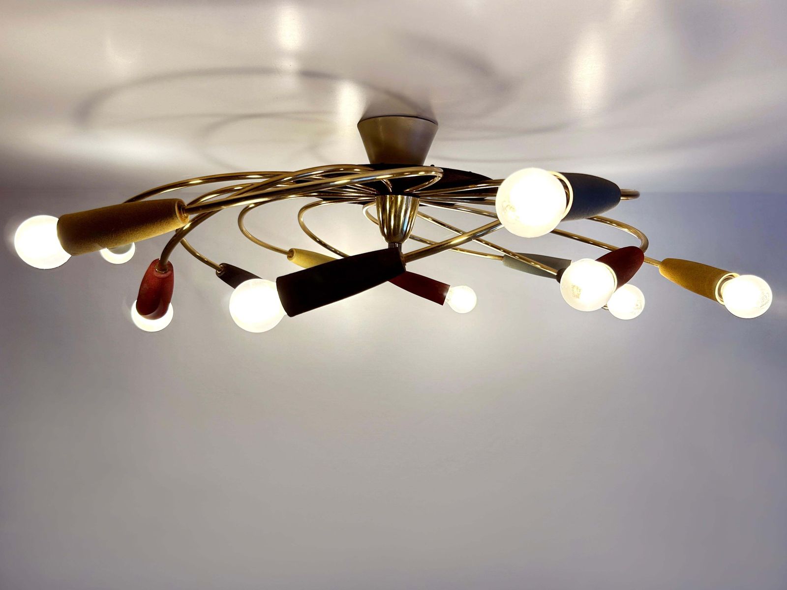 Amazing Twelve Flamed Sputnik Chandelier Or Ceiling Lamp 'Tornado' Germany 1950s photo vintage