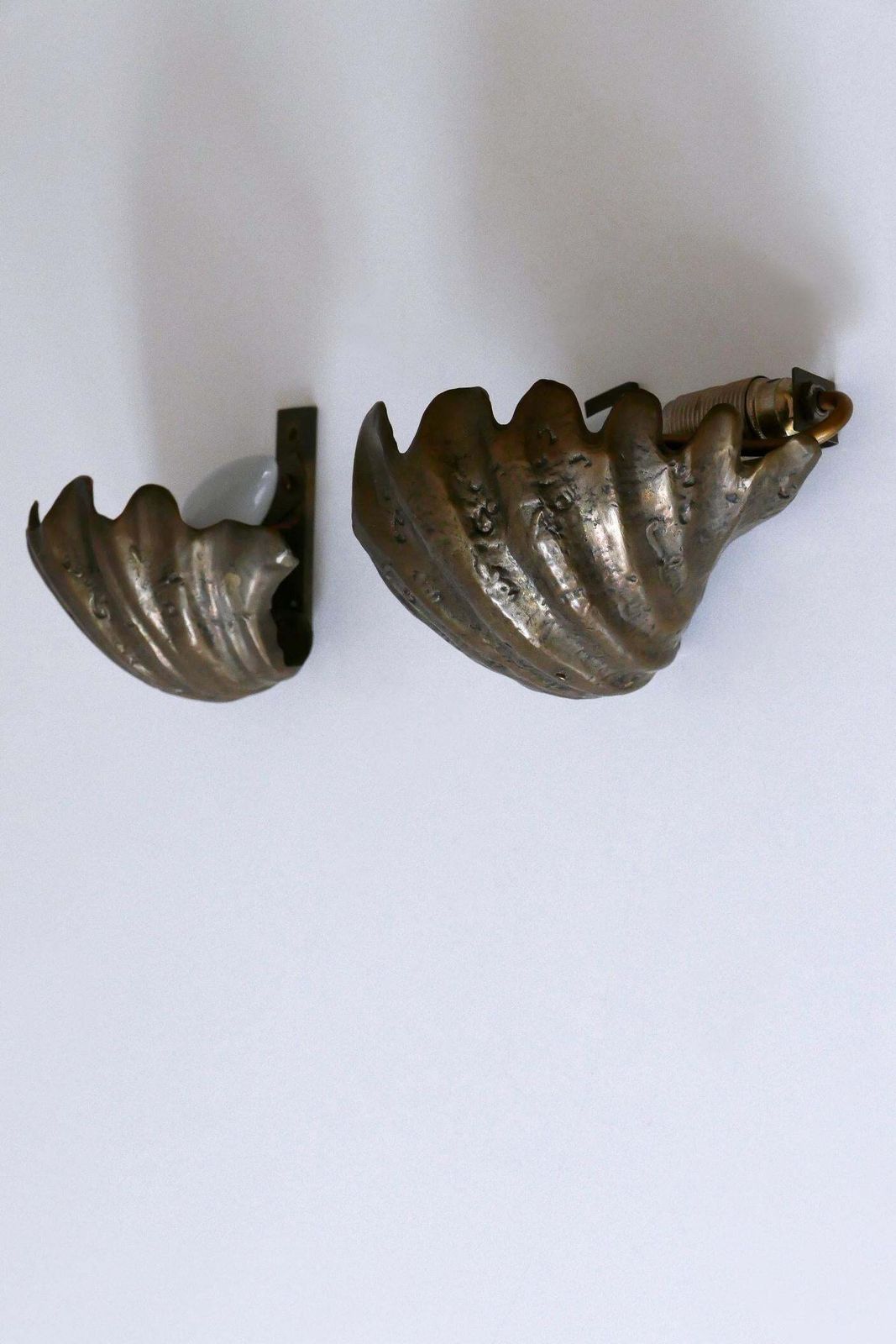 3541.0 Set Of Two Rare Mid Century Modern Cast Bronze Sea Shell Sconces Germany 1960s photo