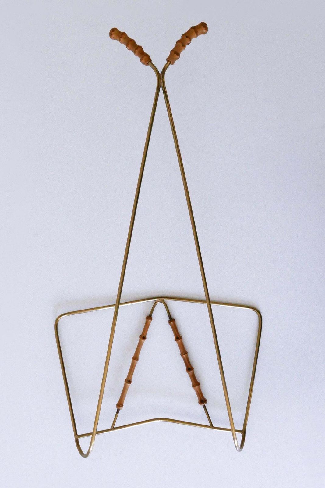 photo buy Lovely Mid Century Wall Mounted Brass & Bamboo Magazine Rack Germany 1960s