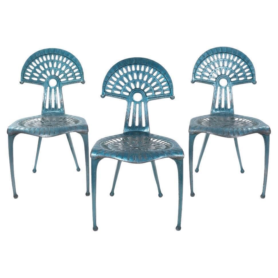 3 Spanish Turquise Aluminium Vintage Chairs By Oscar Tusquets Blanca 1980s