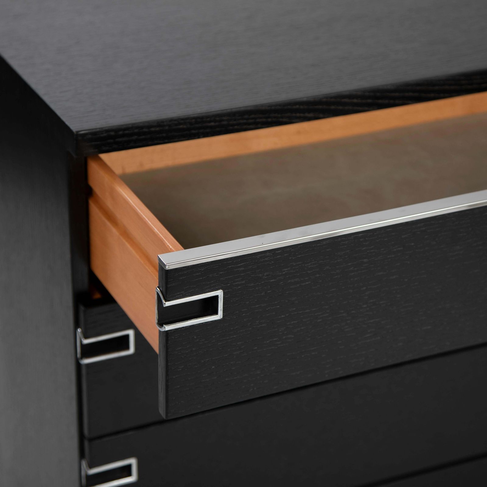 Italian Mid Century Black Oak Ceruse Drawer With Nickeled Handle Recesses 1960s photo Furniture