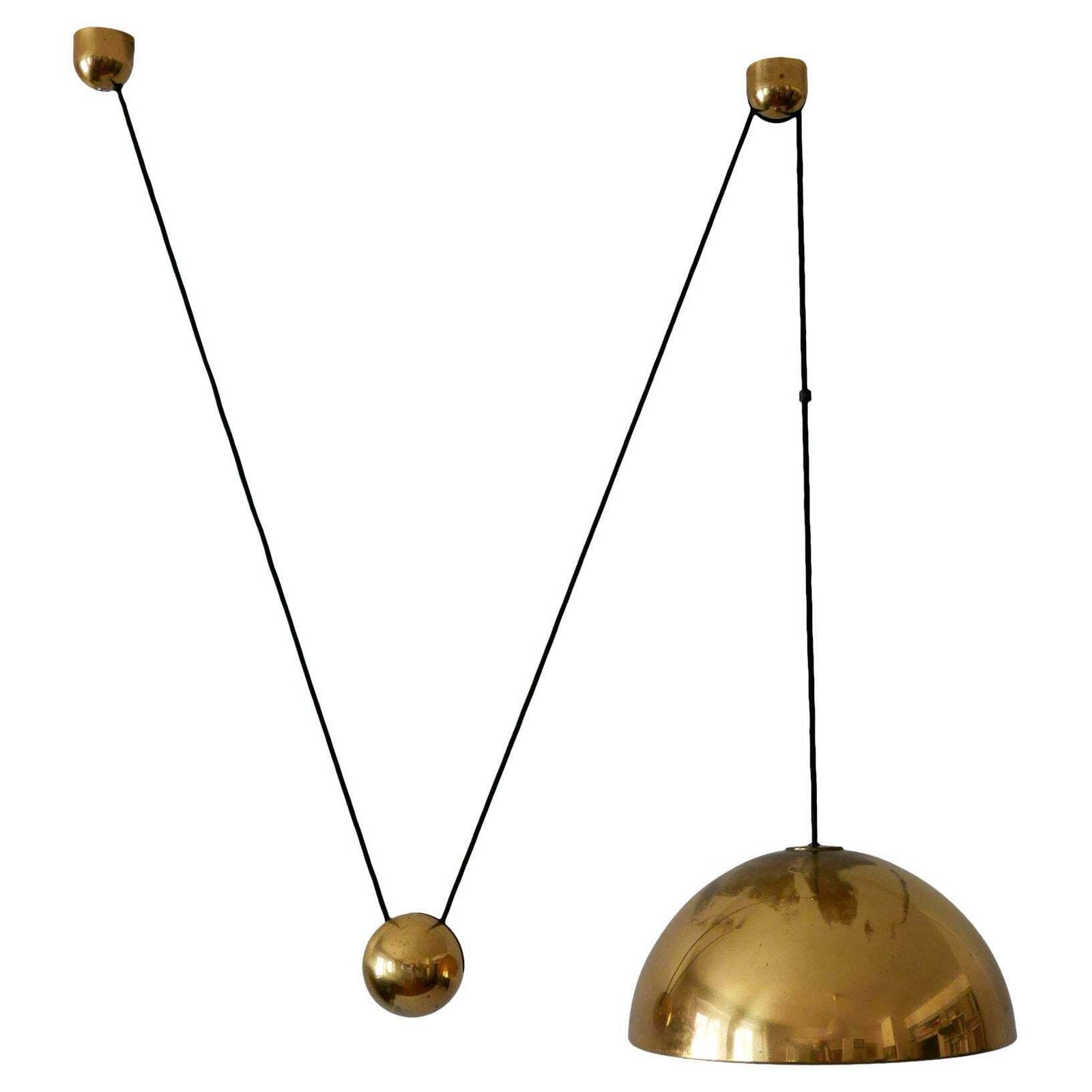 Elegant Mid Century Counterweight Brass Pendant Lamp By Florian Schulz 1960s