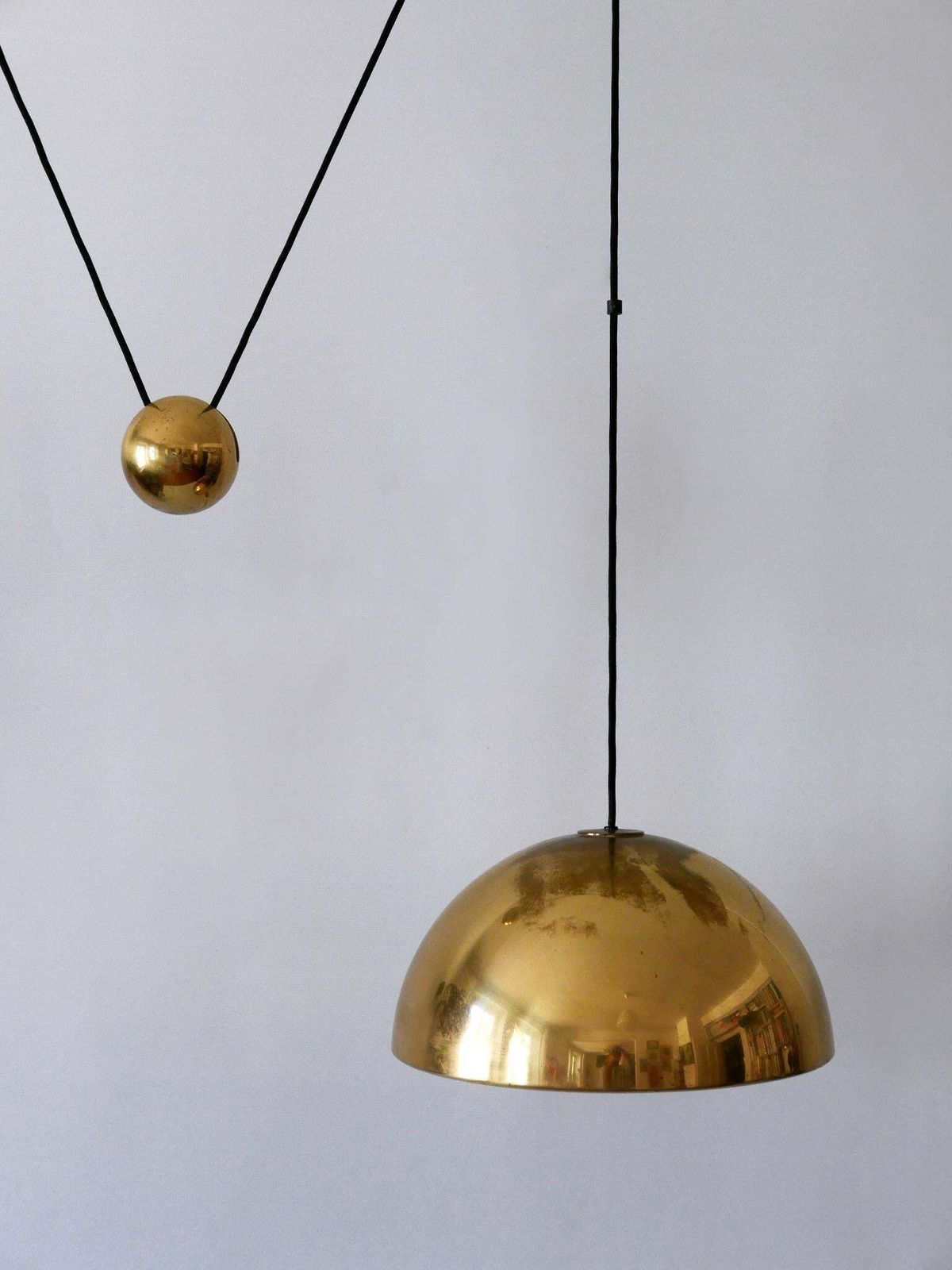 Lighting Elegant Mid Century Counterweight Brass Pendant Lamp By Florian Schulz 1960s photo