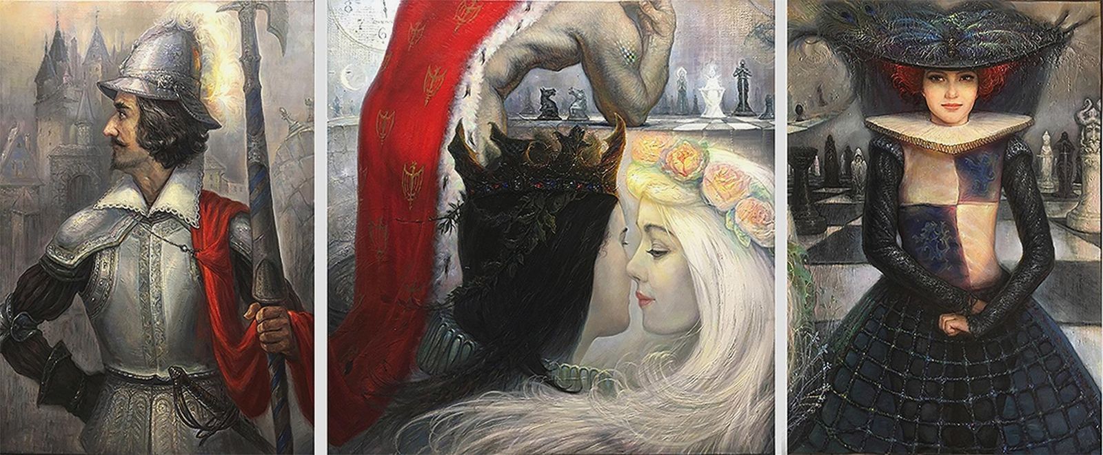 Igor Maikovnice Chess Game Triptih  Oil/Canvas, 100x70 Cm, 100x100 Cm, 100x70 Cm, 20152015