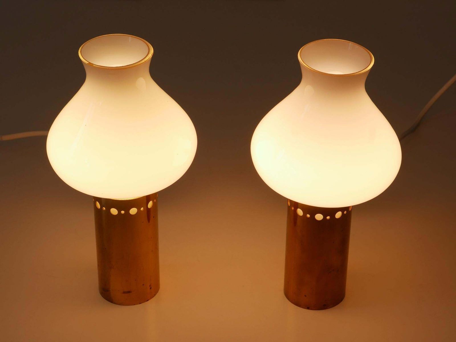 Set Of Two Elegant Mid Century Modern Brass & Glass Sconces Sweden 1950s photo vintage