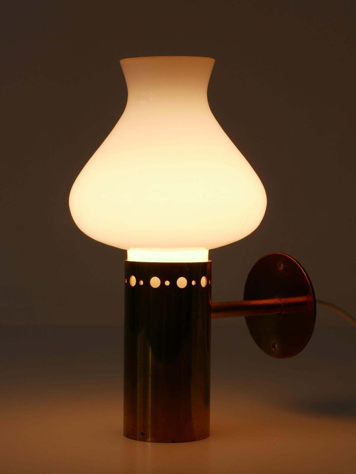 Lighting Set Of Two Elegant Mid Century Modern Brass & Glass Sconces Sweden 1950s photo