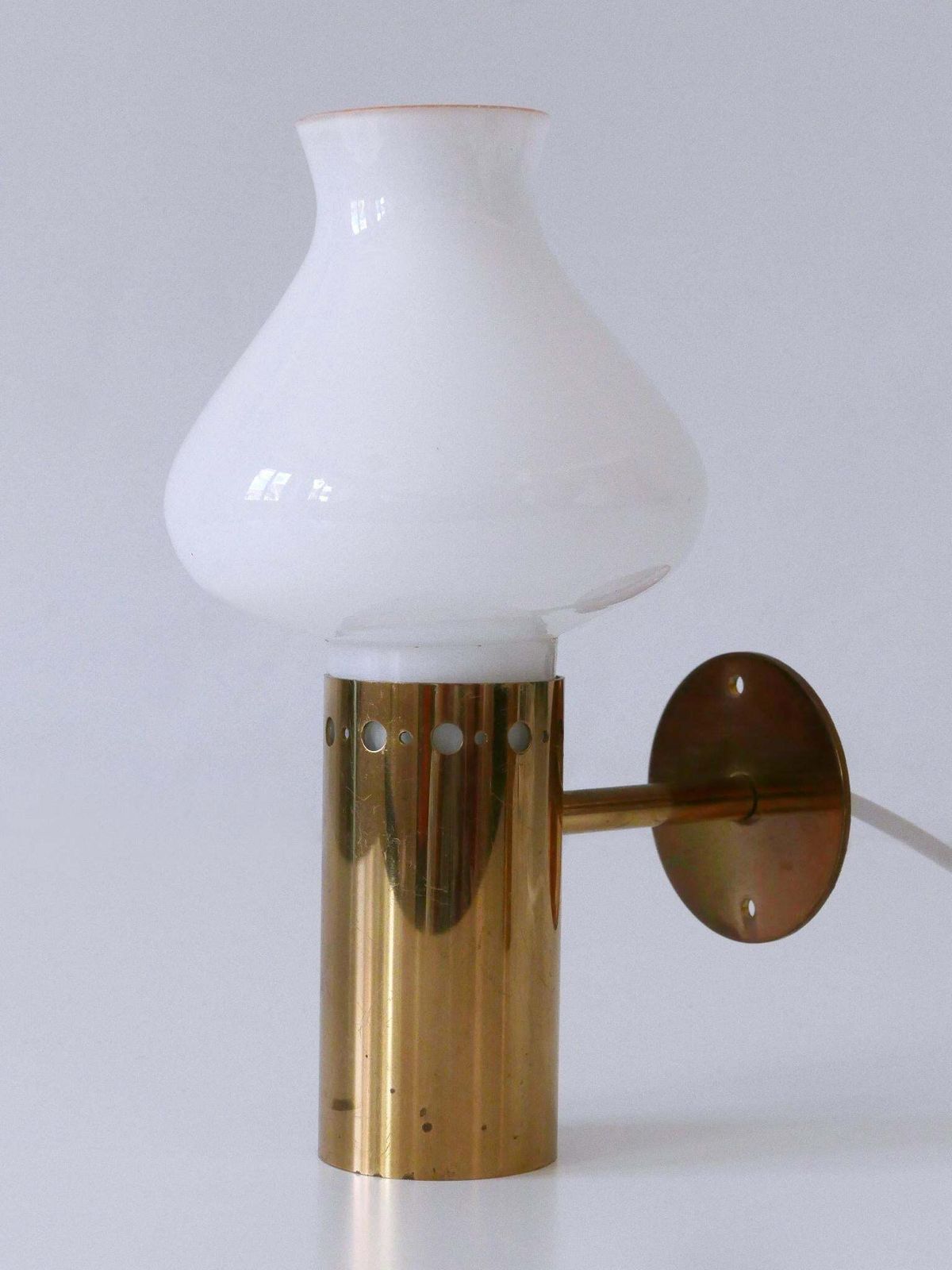 photo buy Set Of Two Elegant Mid Century Modern Brass & Glass Sconces Sweden 1950s