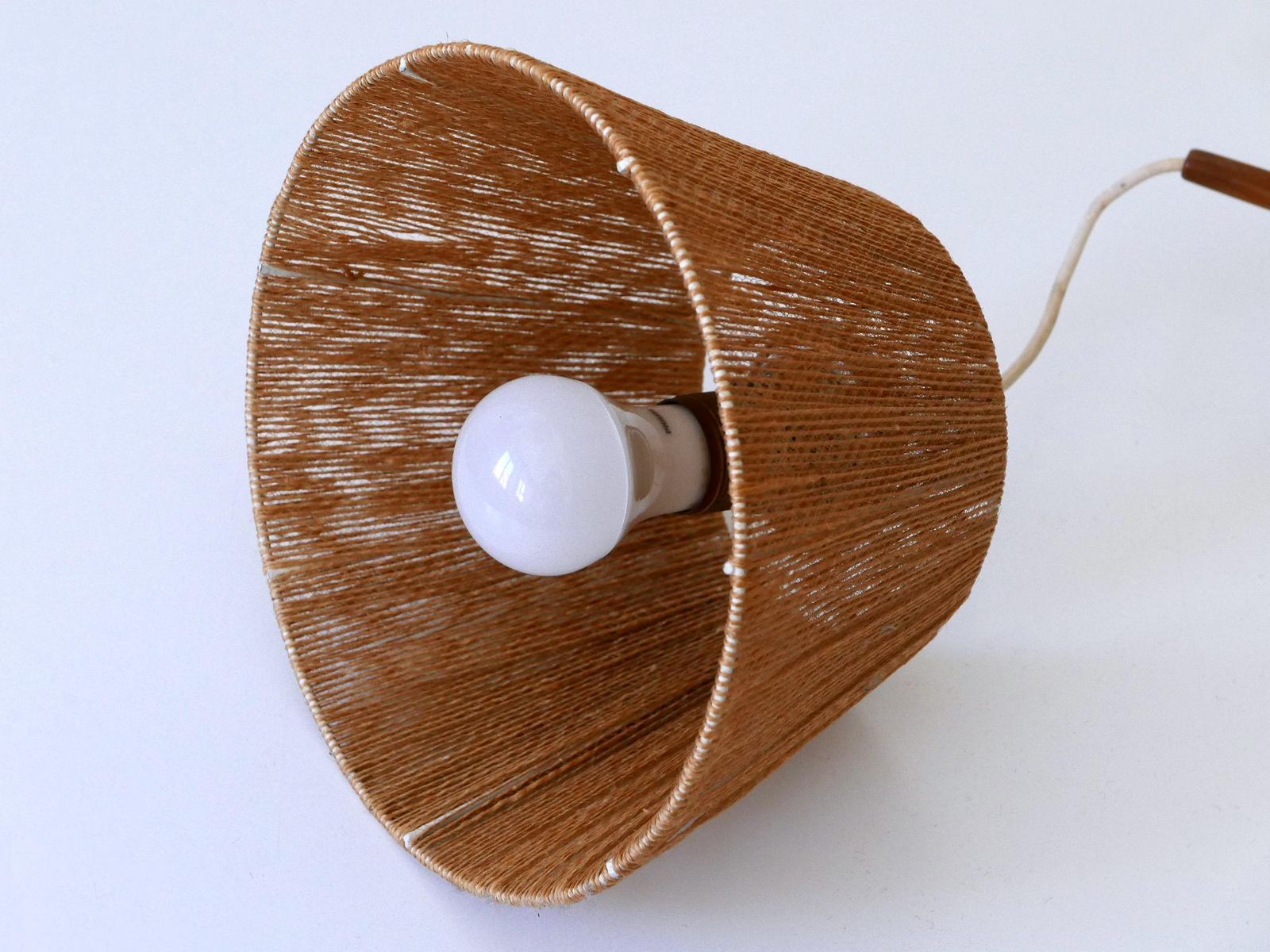 photo buy Elegant Mid Century Modern Swing Teak & Sisal Wall Light Denmark 1960s