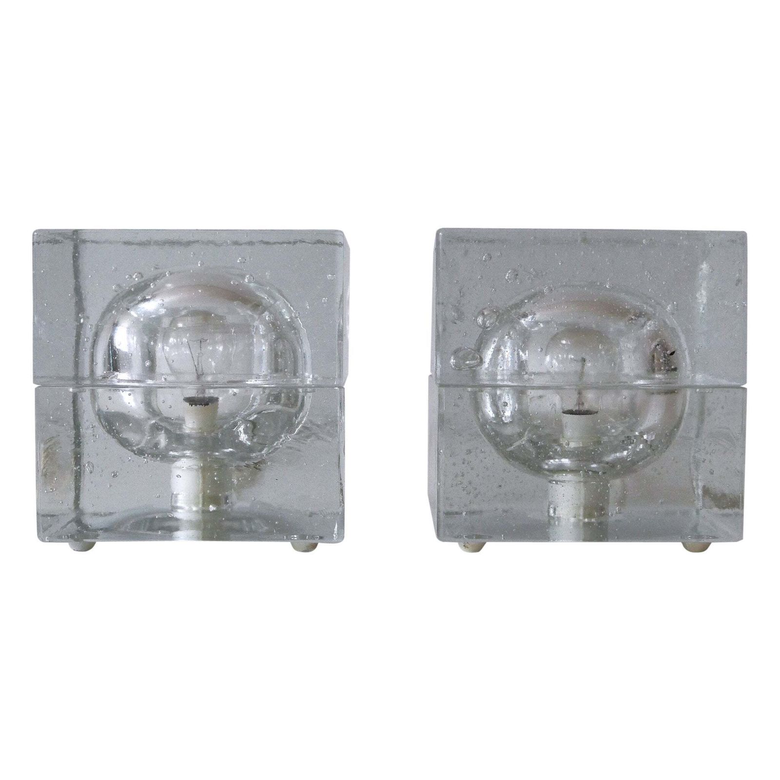Set Of Two Hand Blown Cubic Table Lamps By Müller & Zimmer, 1970s, Germany