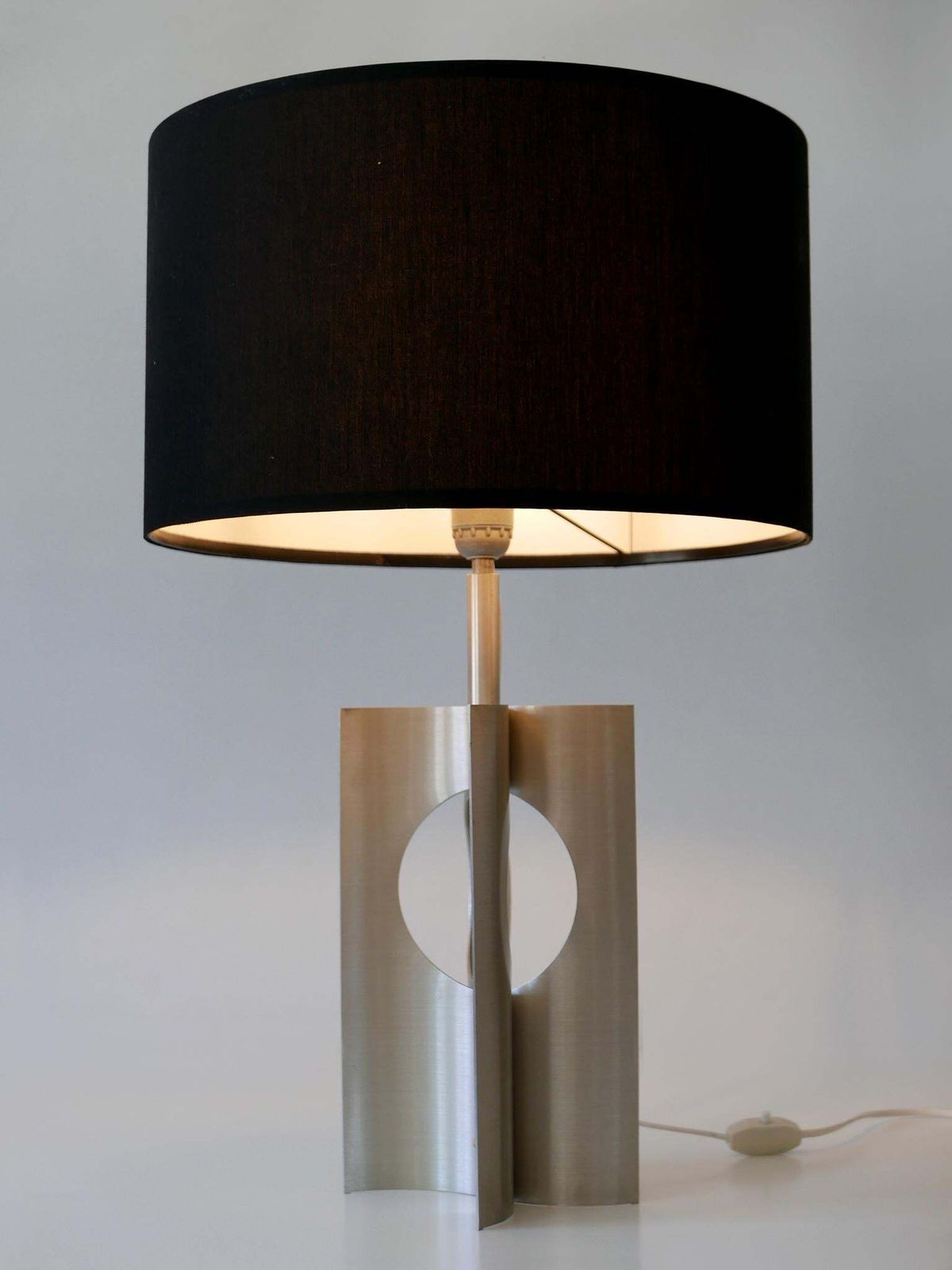 Rare & Elegant Mid Century Modern Brushed Aluminum Table Lamp France 1970s photo 1327.0