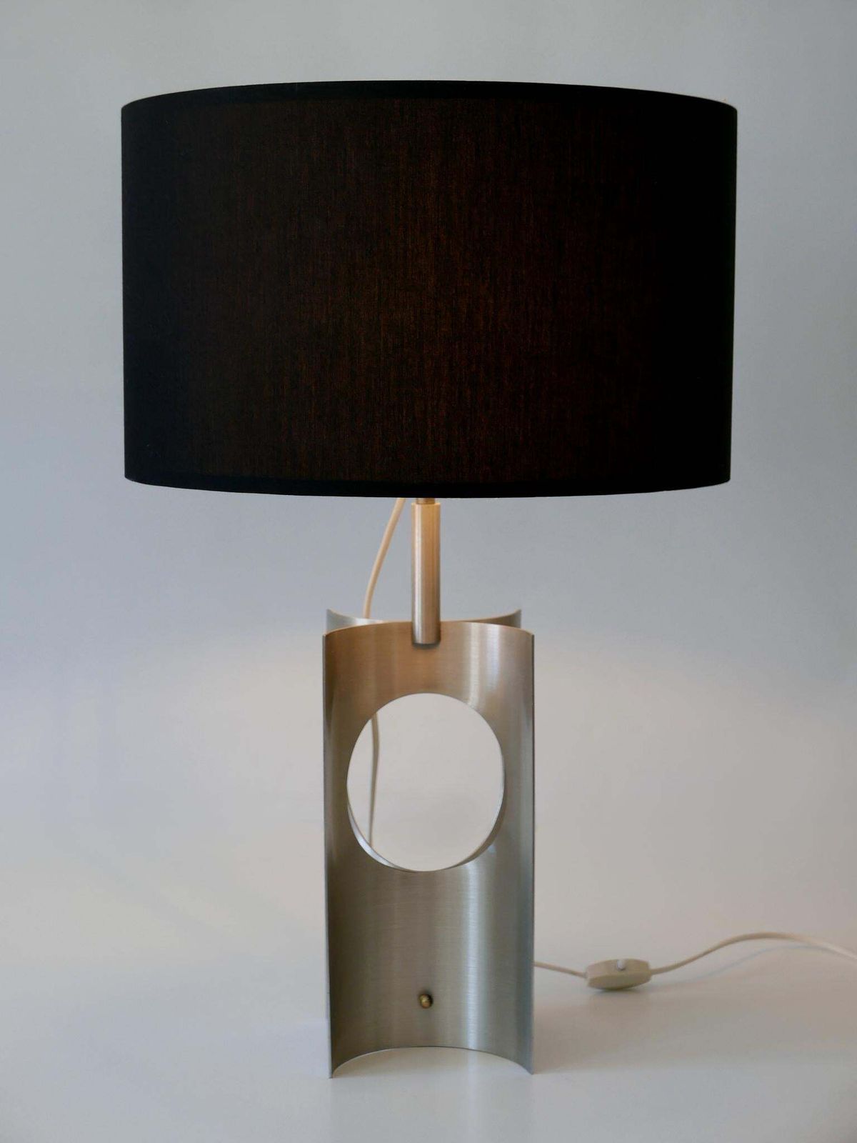 Lighting Rare & Elegant Mid Century Modern Brushed Aluminum Table Lamp France 1970s photo