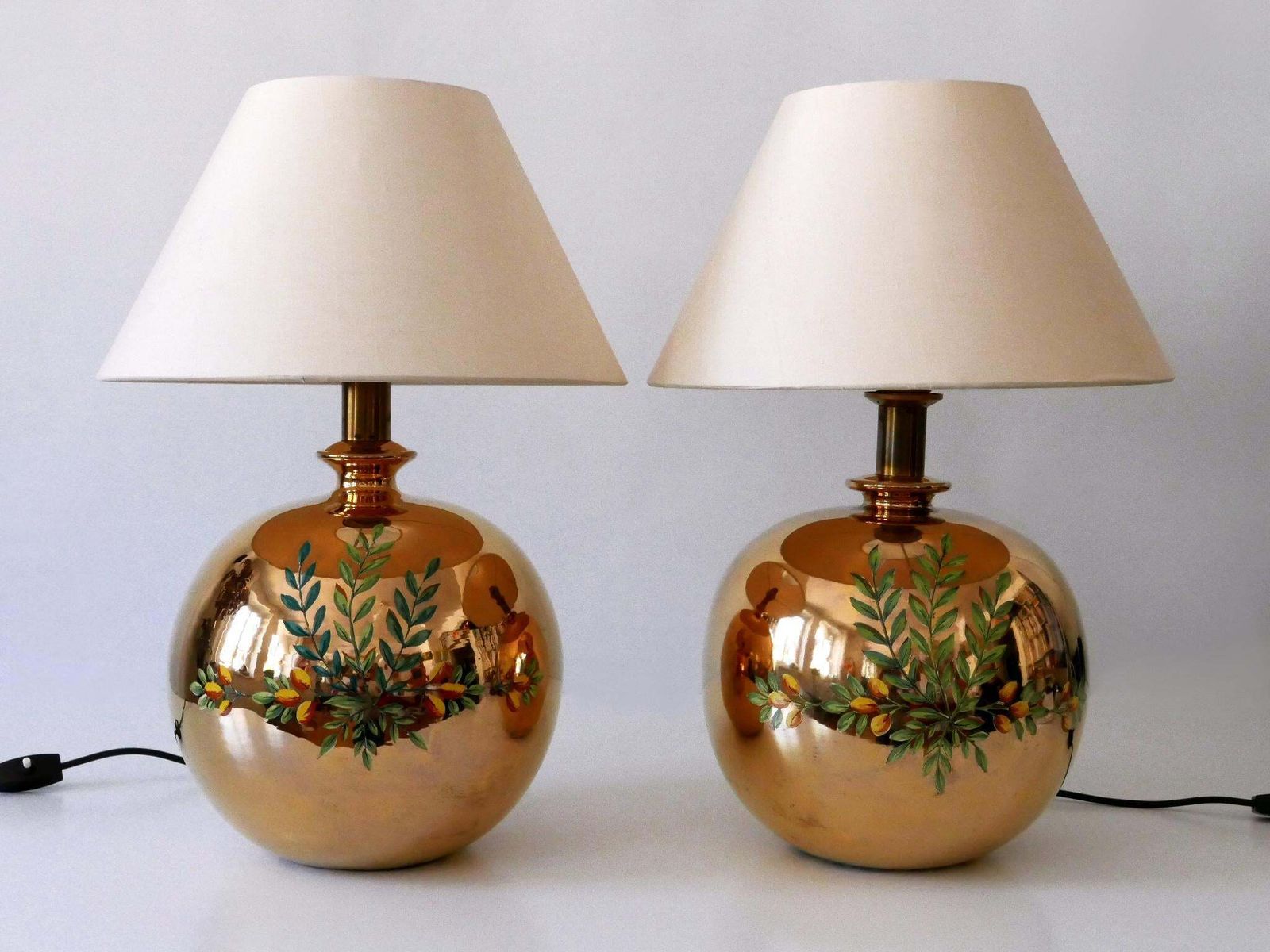 Set Of Two Mid Century Modern Massive Brass Side Table Lamps By Arte Lumen 1970s photo for sale