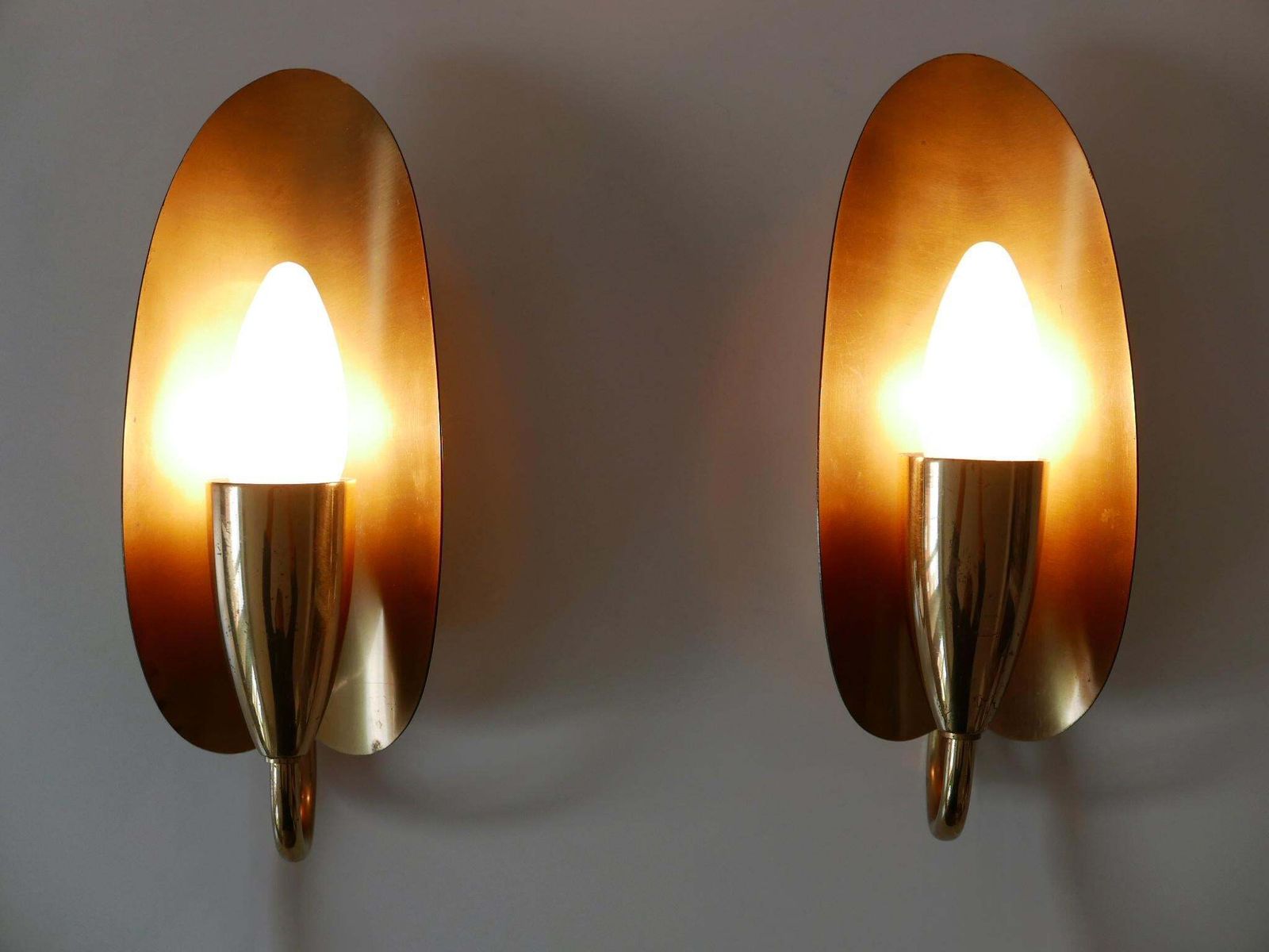 Set Of Two Lovely Mid Century Modern Brass Sconces Or Wall Lamps Germany 1950s photo furniture