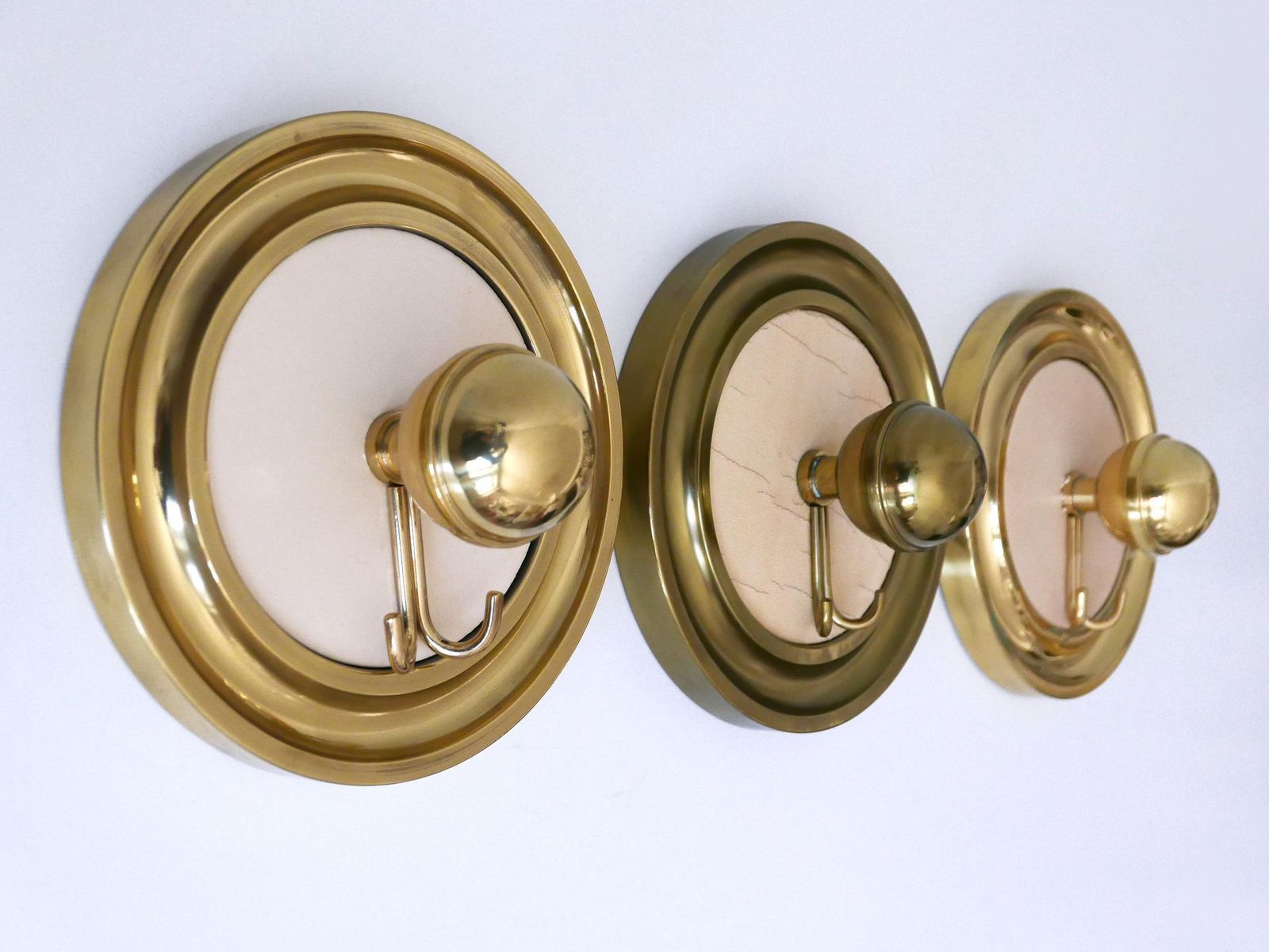 Furniture Set Of Three Large Mid Century Modern Brass Coat Hooks Or Wall Wardrobes 1960s photo