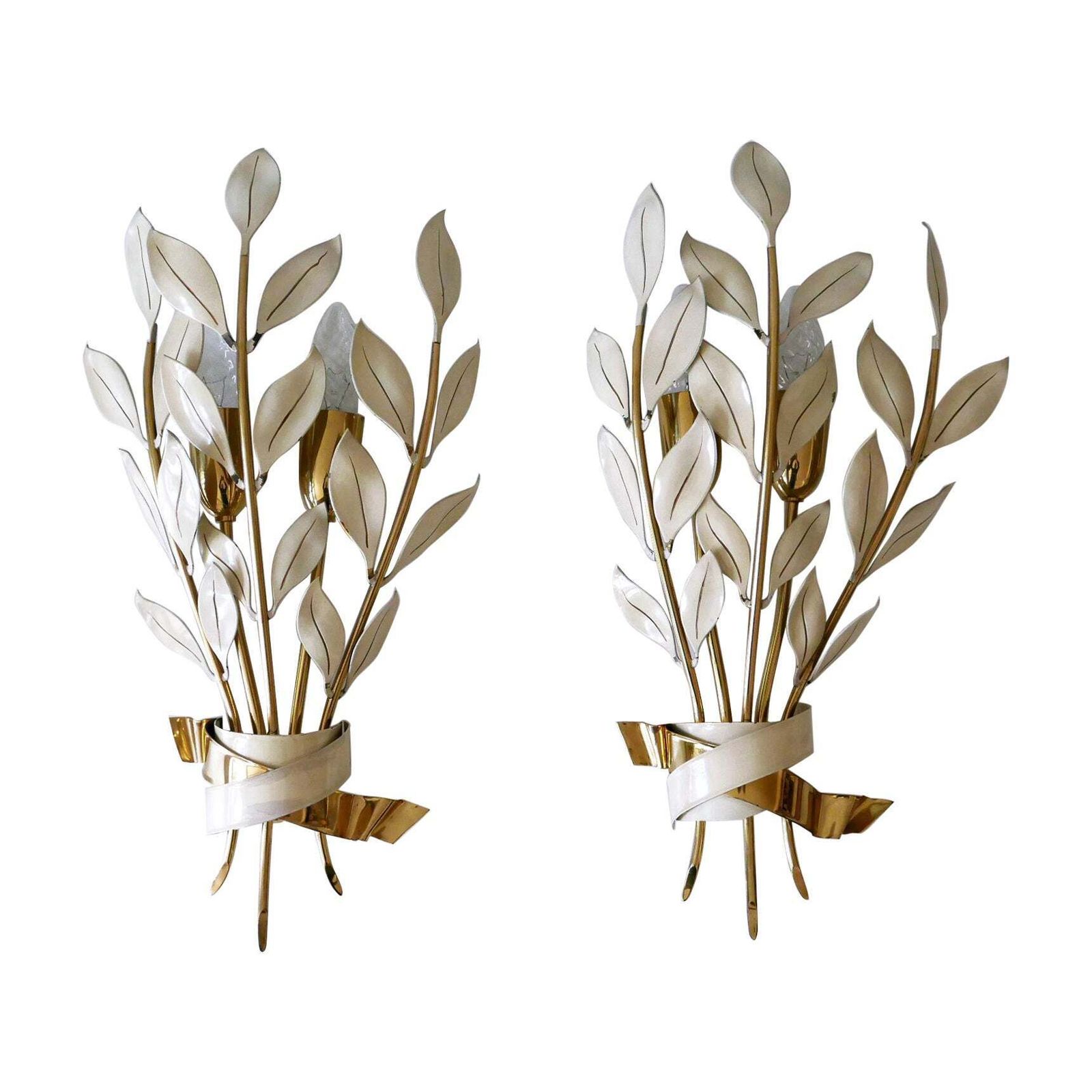 Set Of Two Rare 'Laurel Bouquet' Sconces By Vereinigte Werkstätten München 1950