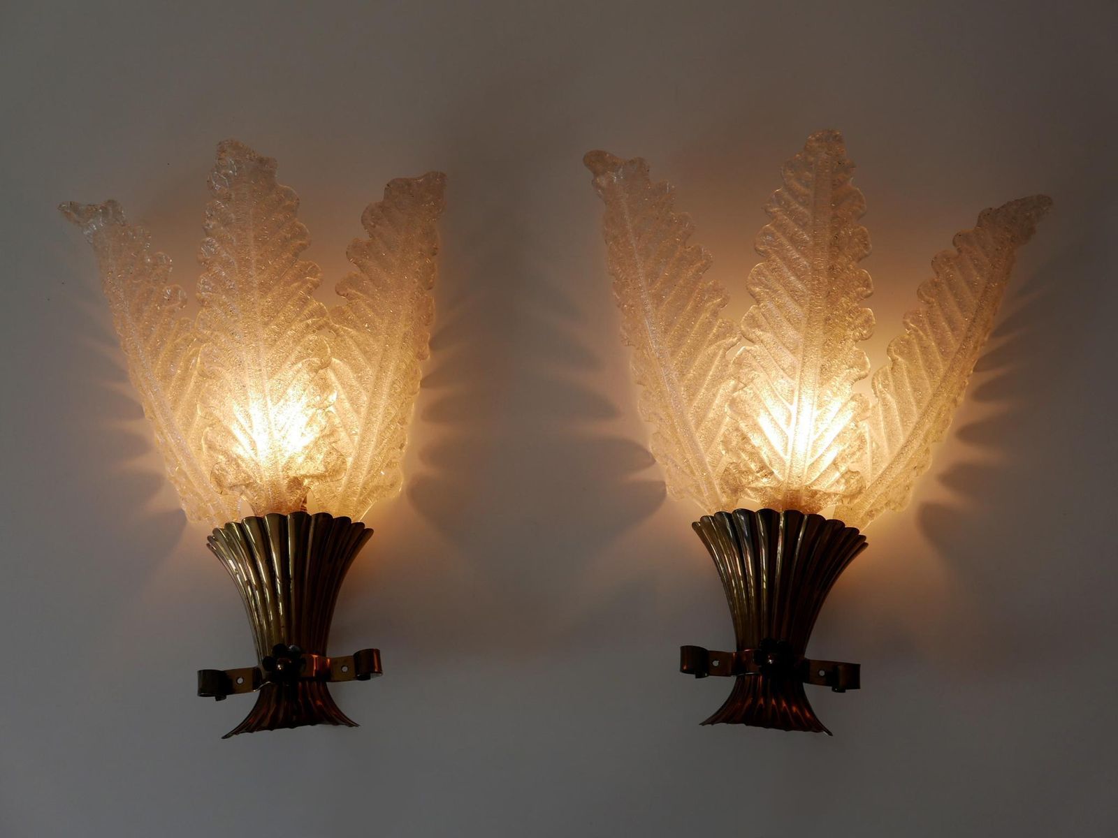 Set Of Two Rare Mid Century Modern Murano Glass Sconces By Barovier & Toso Italy photo Lighting