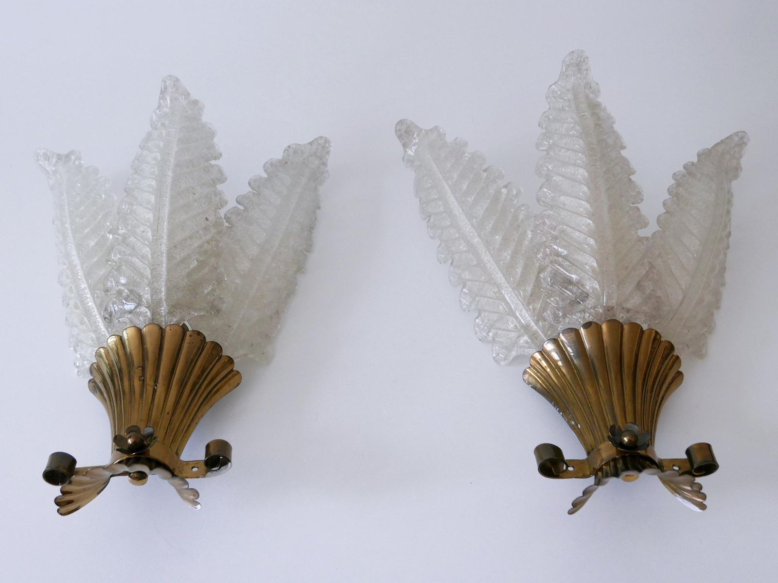 Set Of Two Rare Mid Century Modern Murano Glass Sconces By Barovier & Toso Italy photo vintage