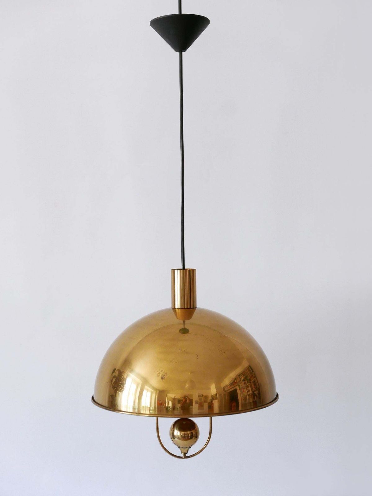 Elegant Mid Century Modern Brass Pendant Lamp By Florian Schulz Germany 1970s photo vintage