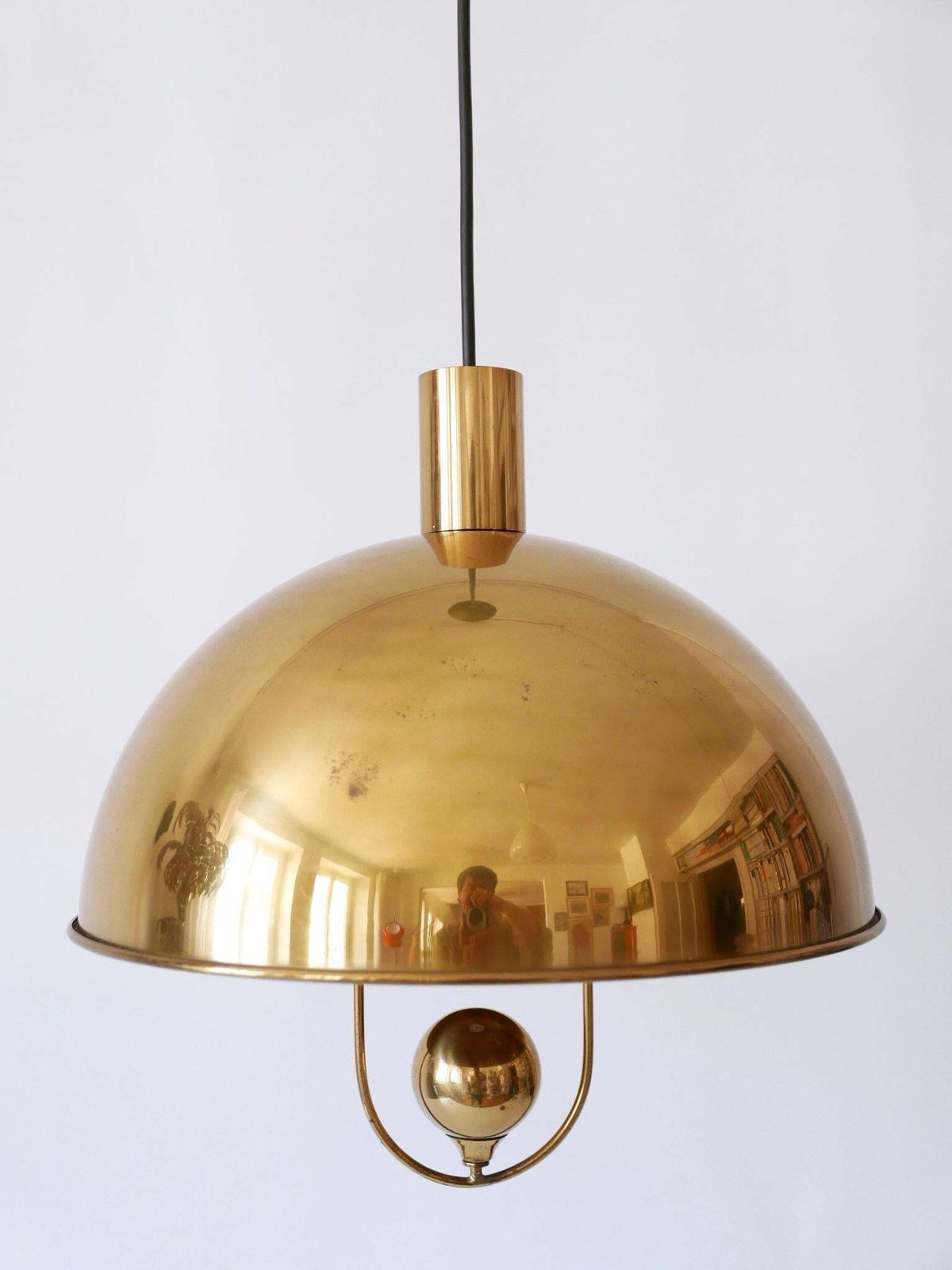 Lighting Elegant Mid Century Modern Brass Pendant Lamp By Florian Schulz Germany 1970s photo