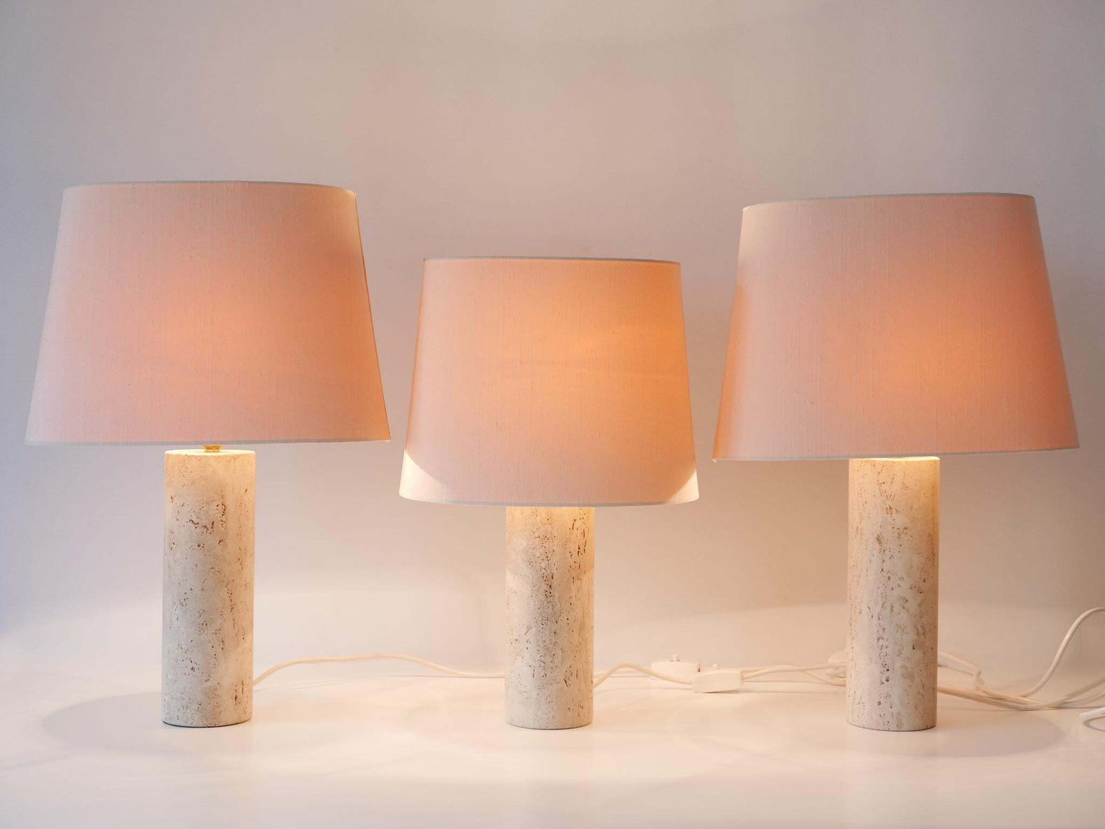 photo furniture Set Of Three Elegant Mid Century Modern Travertine Table Lamps Italy 1960s