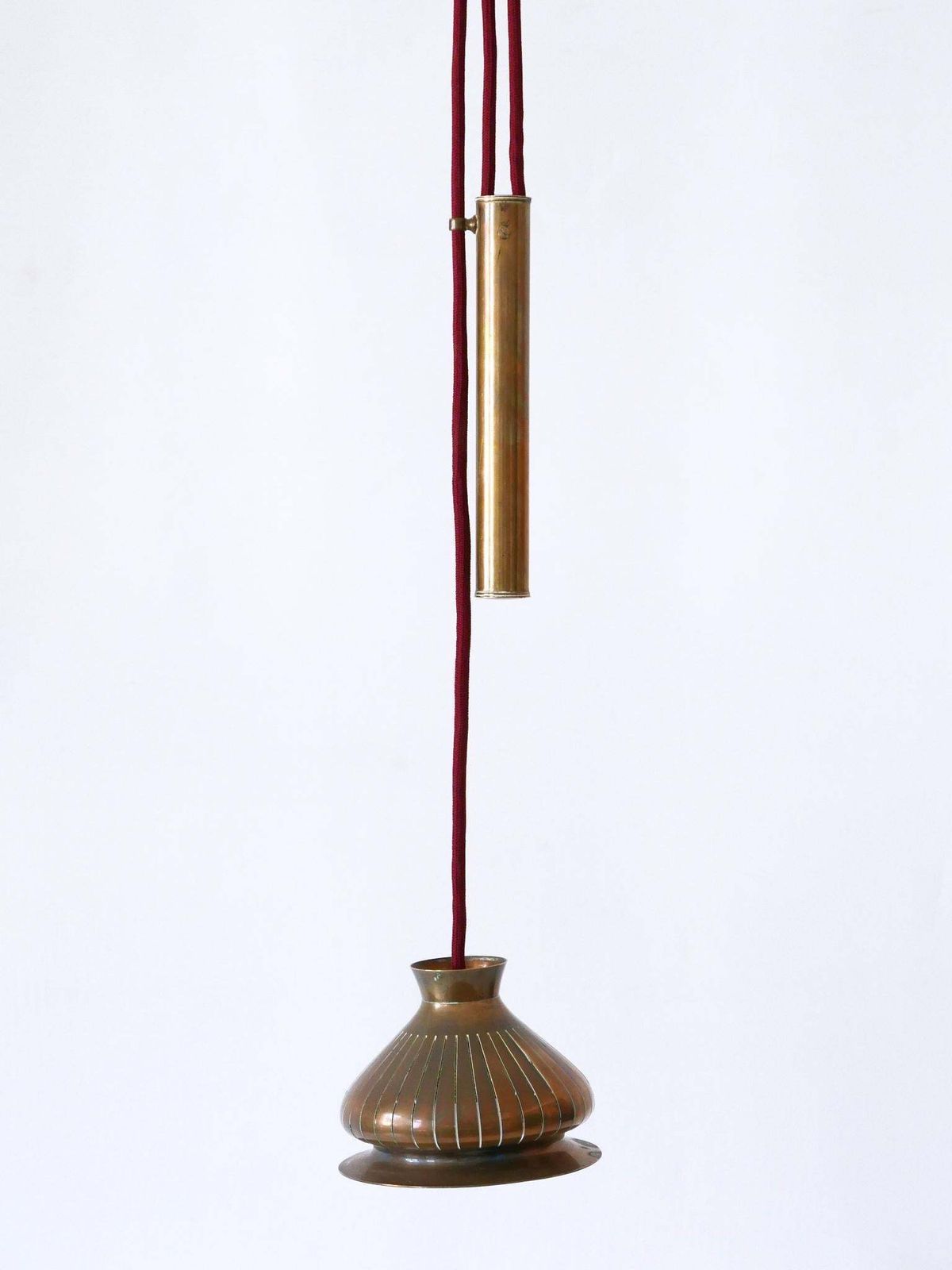 Extremely Rare Mid Century Modern Counterweight Brass Pendant Lamp Germany 1950s photo Lighting