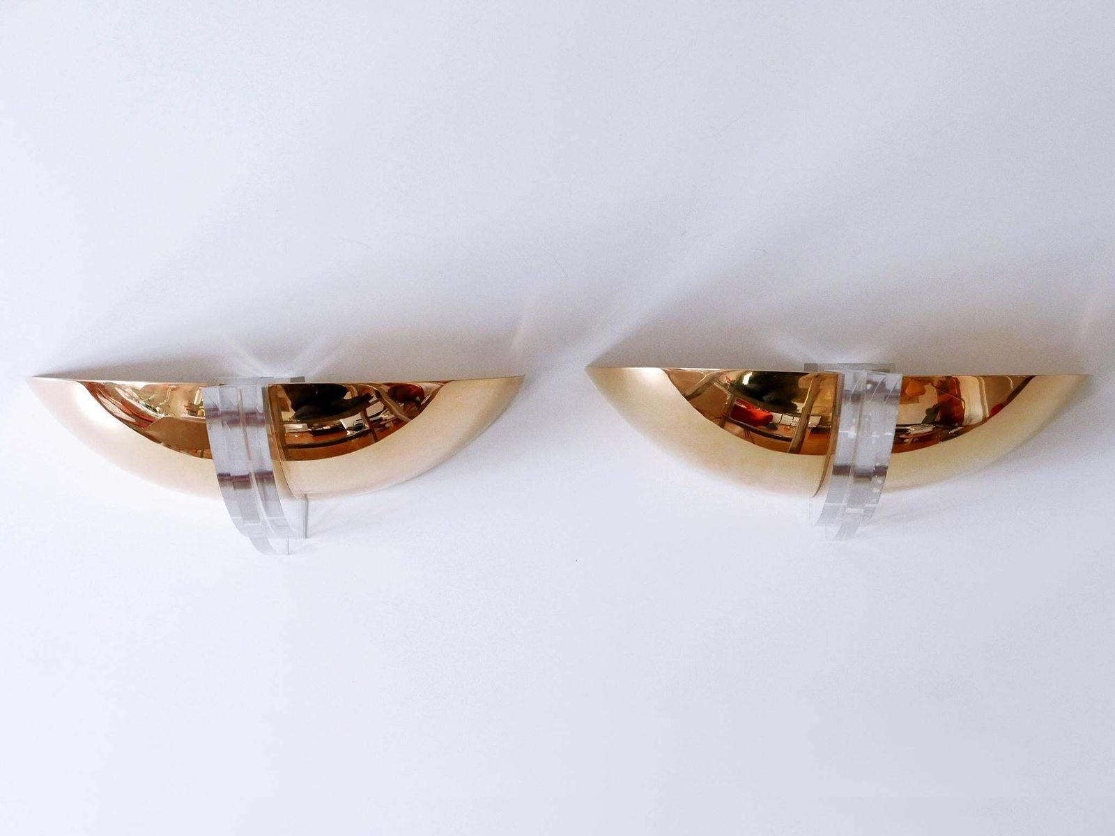 Set Of Two Elegant Gilt Brass & Lucite Sconces Or Wall Lights Germany 1980s photo for sale