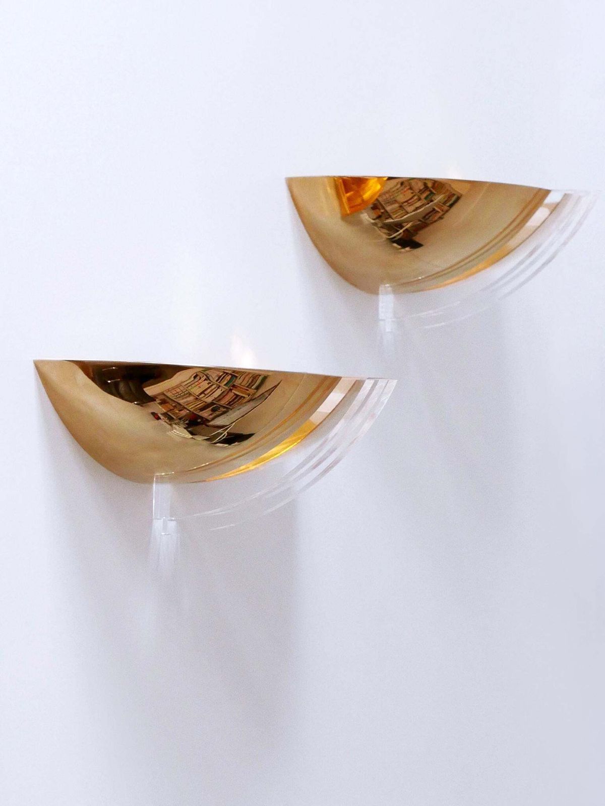 Lighting Set Of Two Elegant Gilt Brass & Lucite Sconces Or Wall Lights Germany 1980s photo