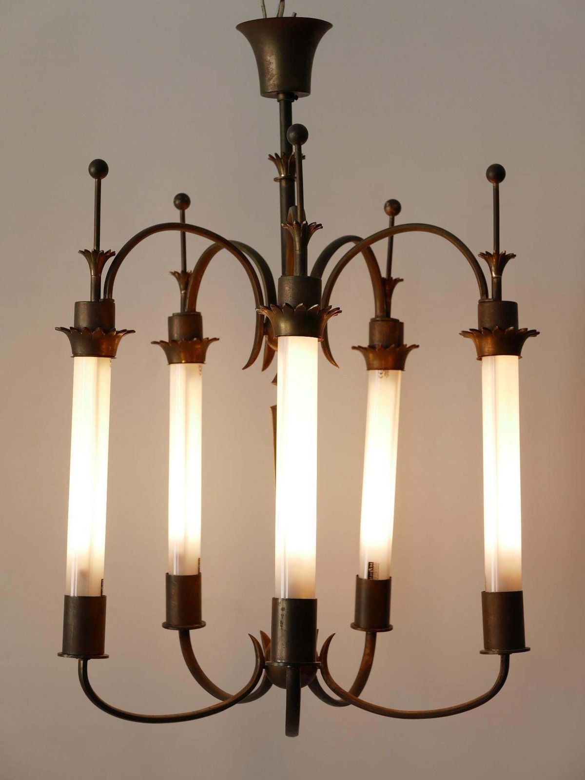 Exceptional Five Flamed Art Deco Chandelier Or Ceiling Lamp Germany 1930s photo furniture