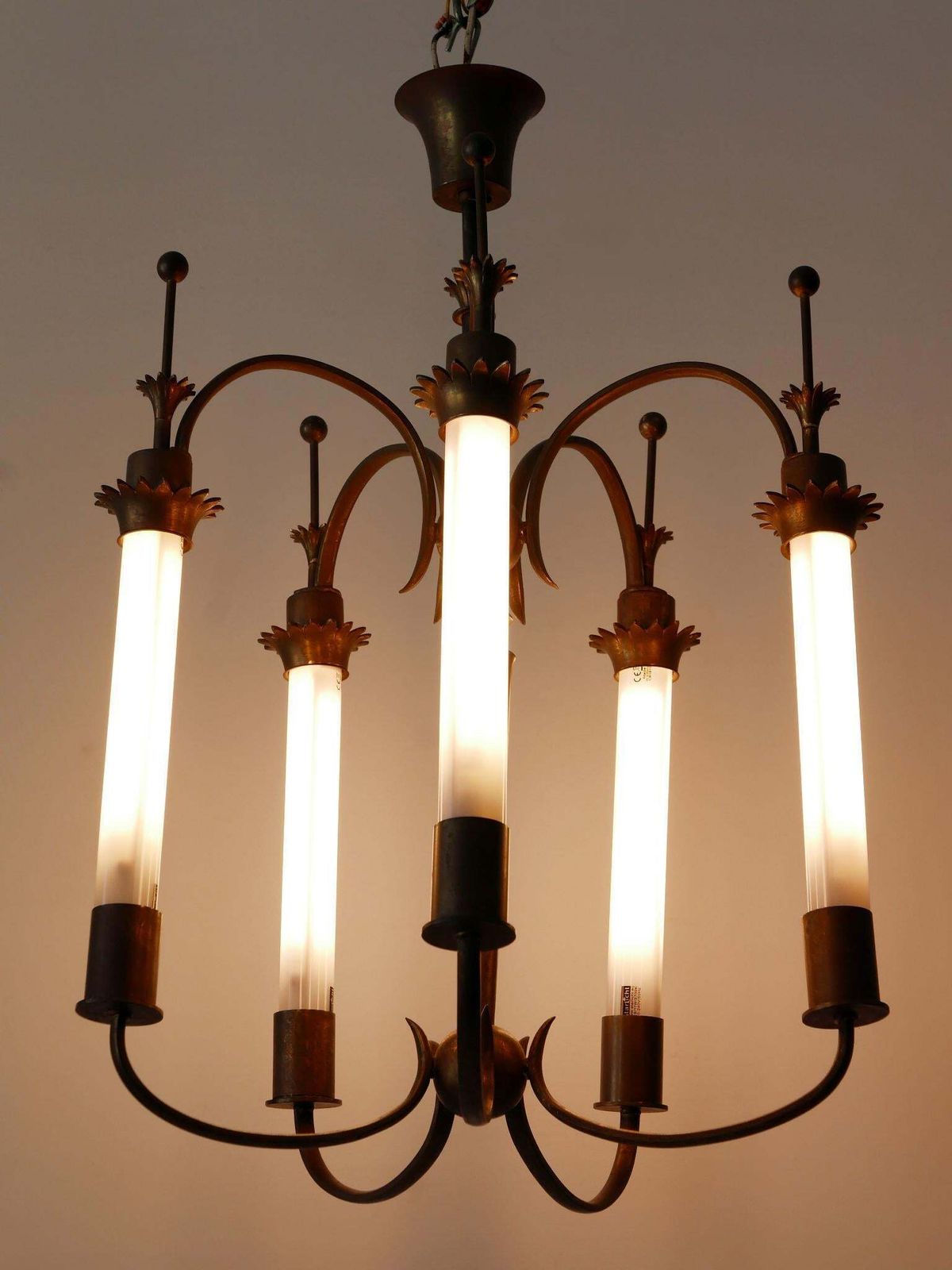4249.0 Exceptional Five Flamed Art Deco Chandelier Or Ceiling Lamp Germany 1930s photo