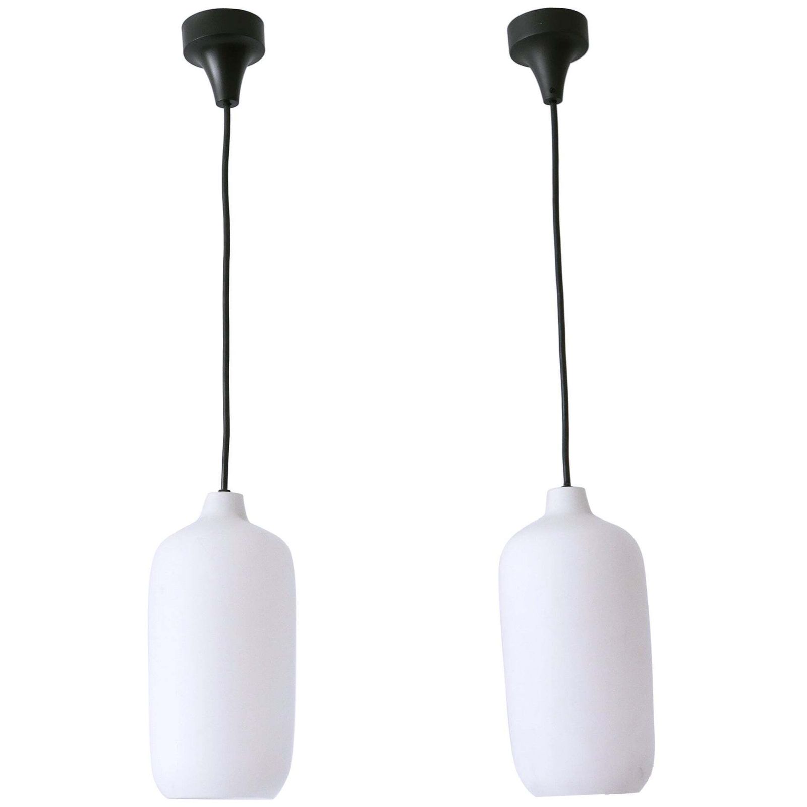 Set Of Two Elegant Scandinavian Opaline Glass Pendant Lamps 1960s