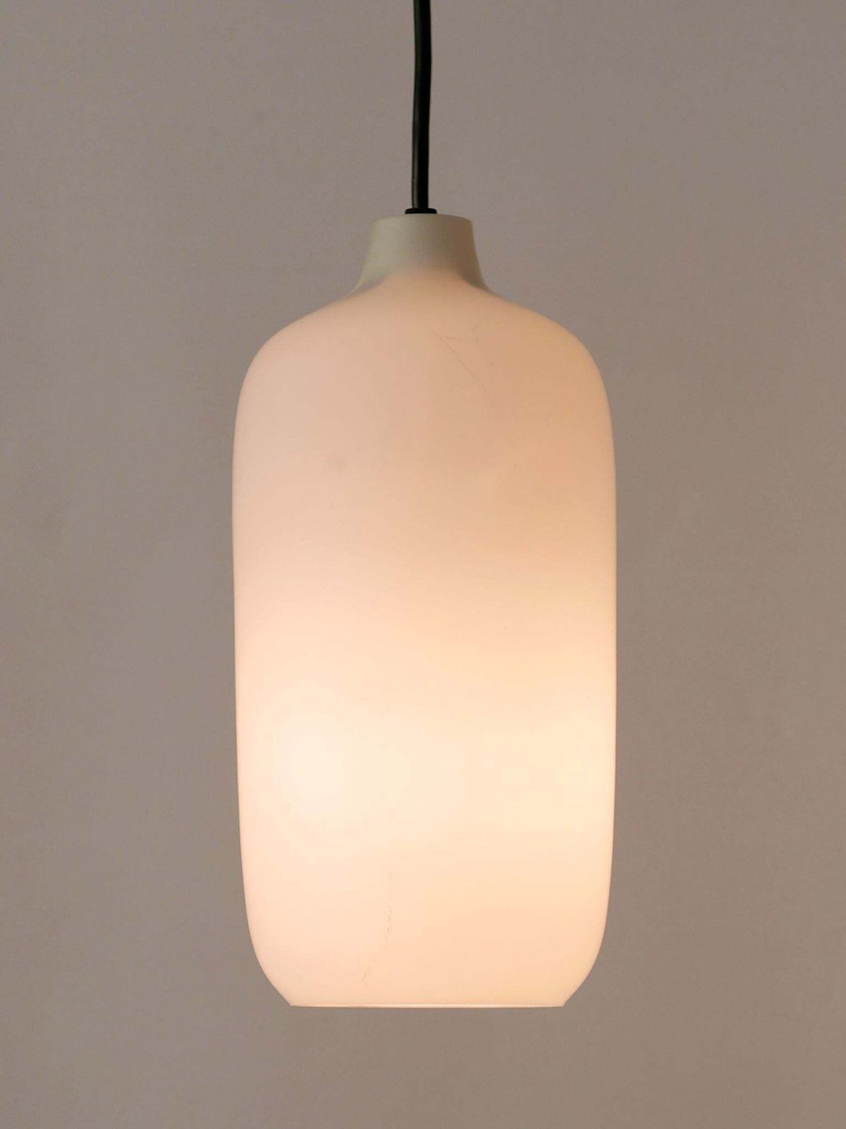 photo vintage Set Of Two Elegant Scandinavian Opaline Glass Pendant Lamps 1960s