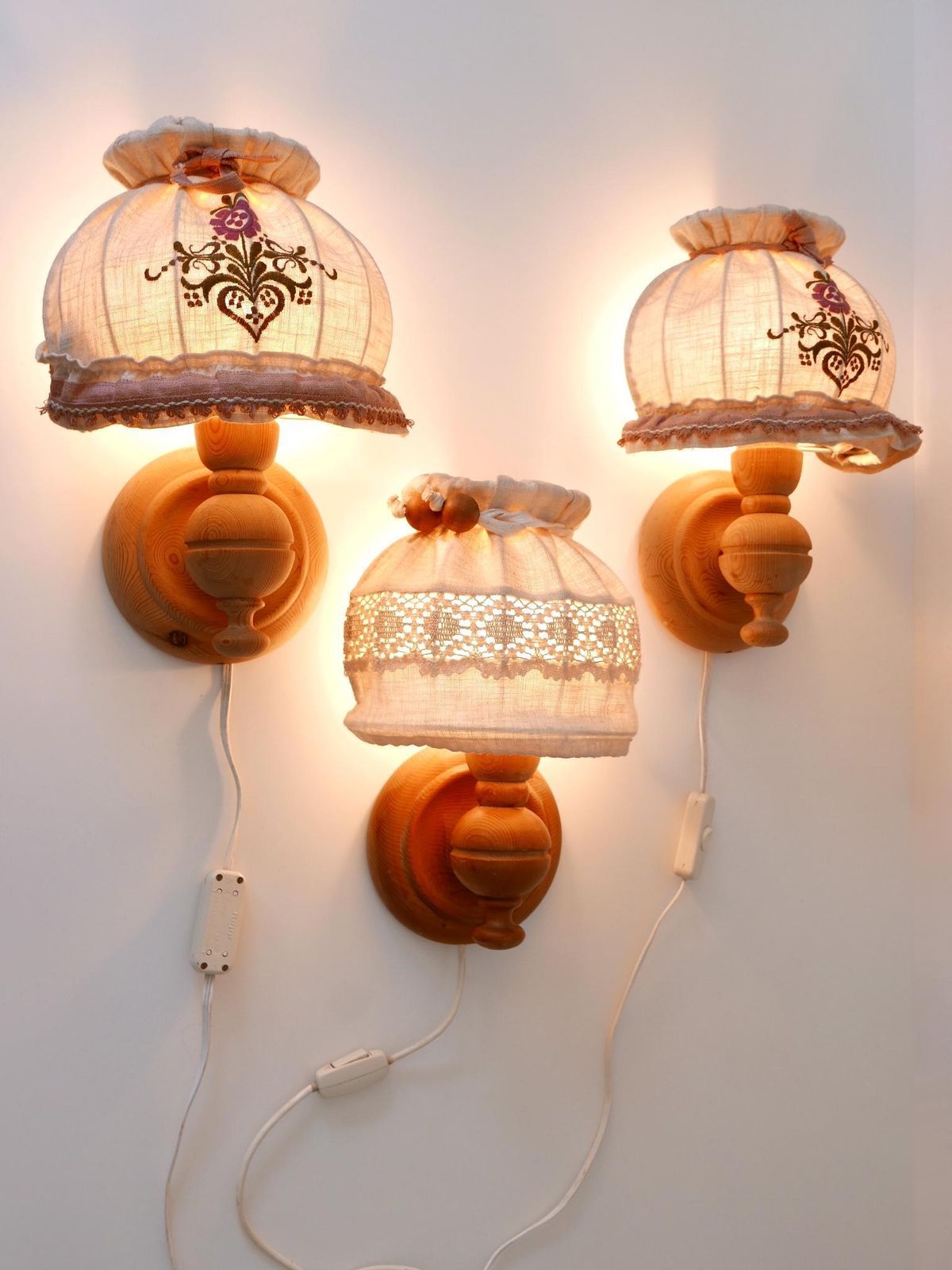 photo vinterior Set Of Three Mid Century Modern Pine Rustic Sconces Or Wall  Lamps Sweden 1960s